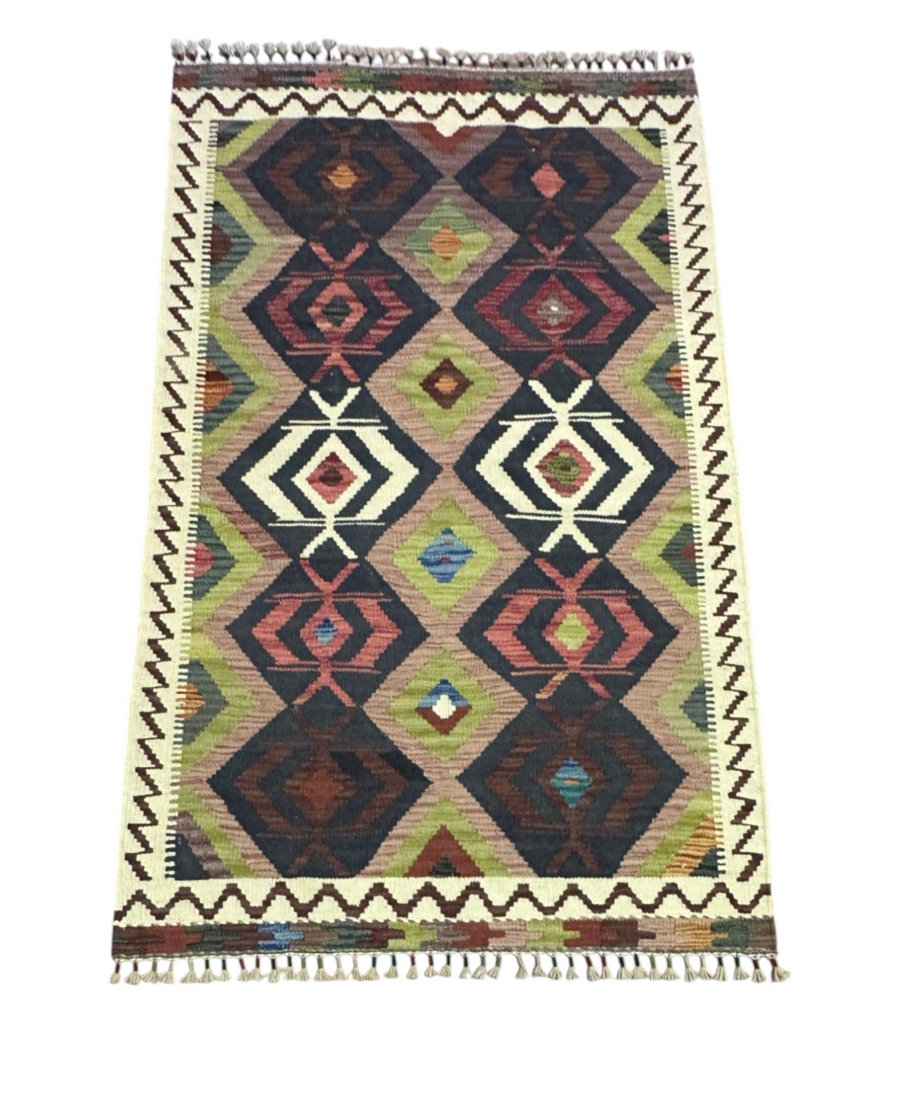 Hand-Woven Afghani Kilim Wool Rug 3'3" x 5'1"