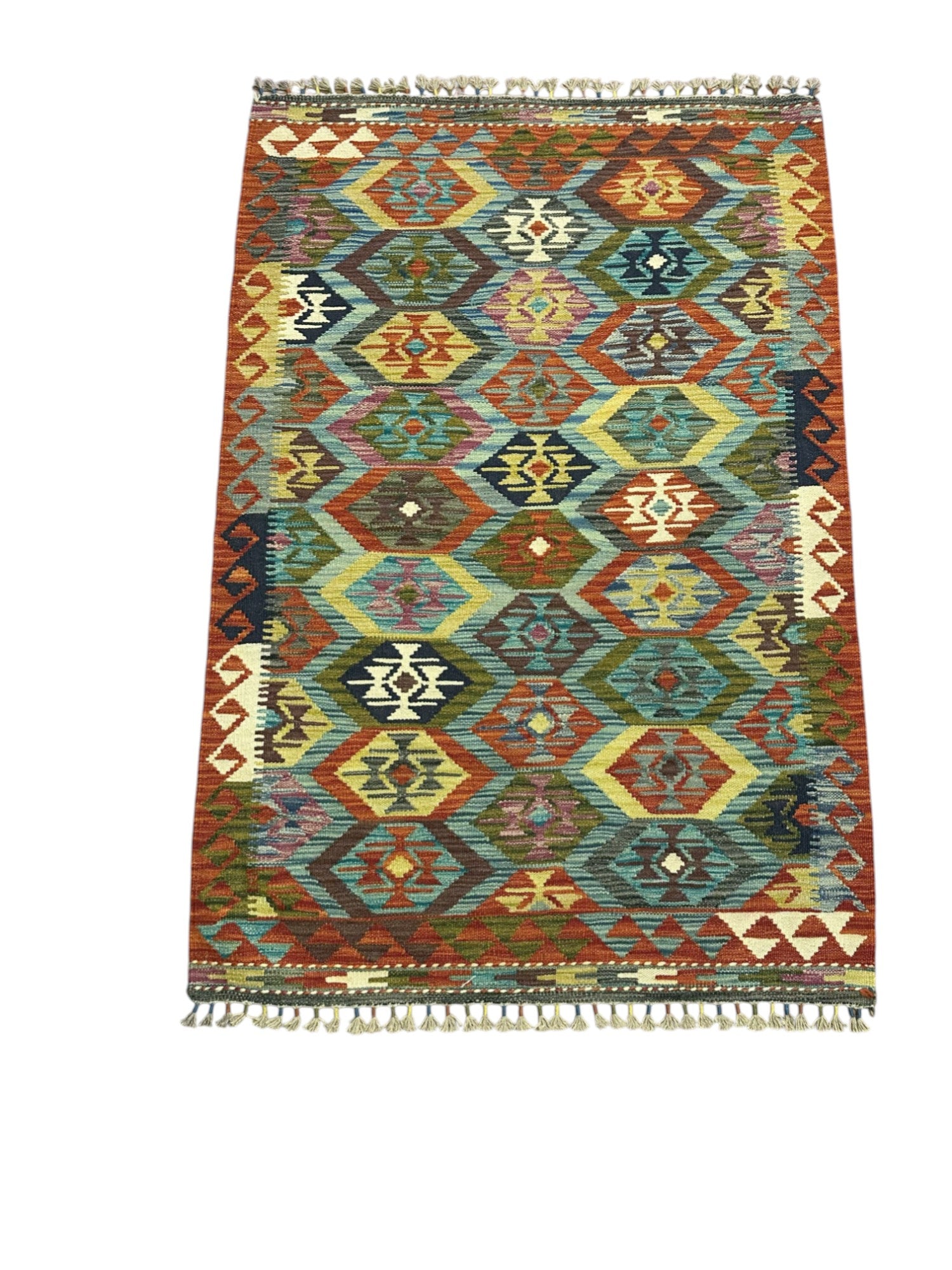 Hand-Woven Afghani Kilim Wool Rug 3'6" x 5'2"