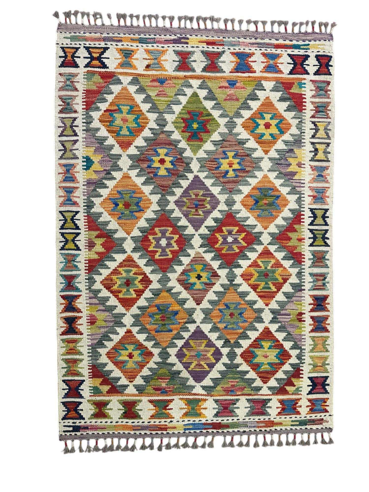 Hand-Woven Afghani Kilim Wool Rug 3'3" x 4'9"