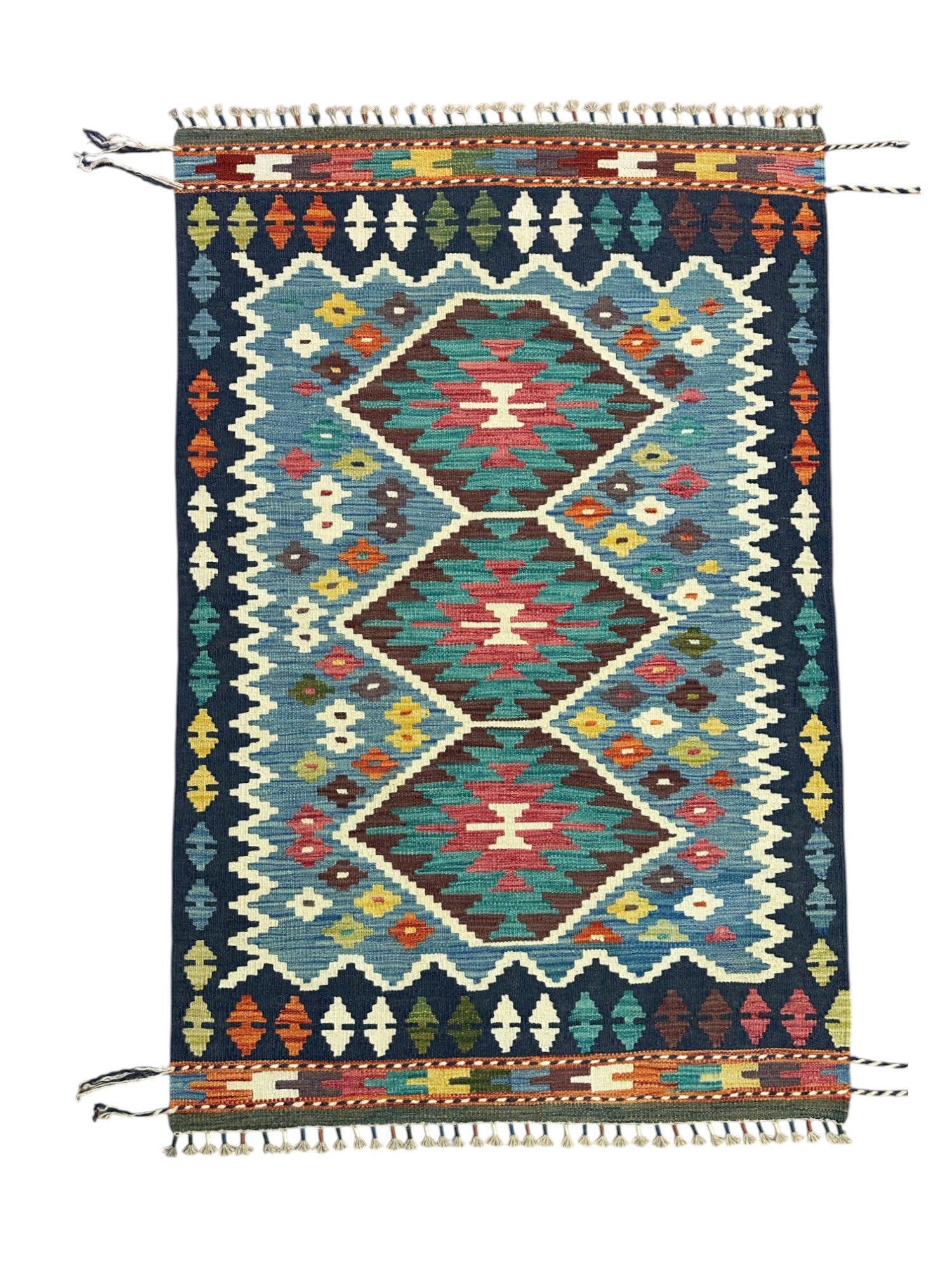 Hand-Woven Afghani Kilim Wool Rug 3'3" x 4'11"