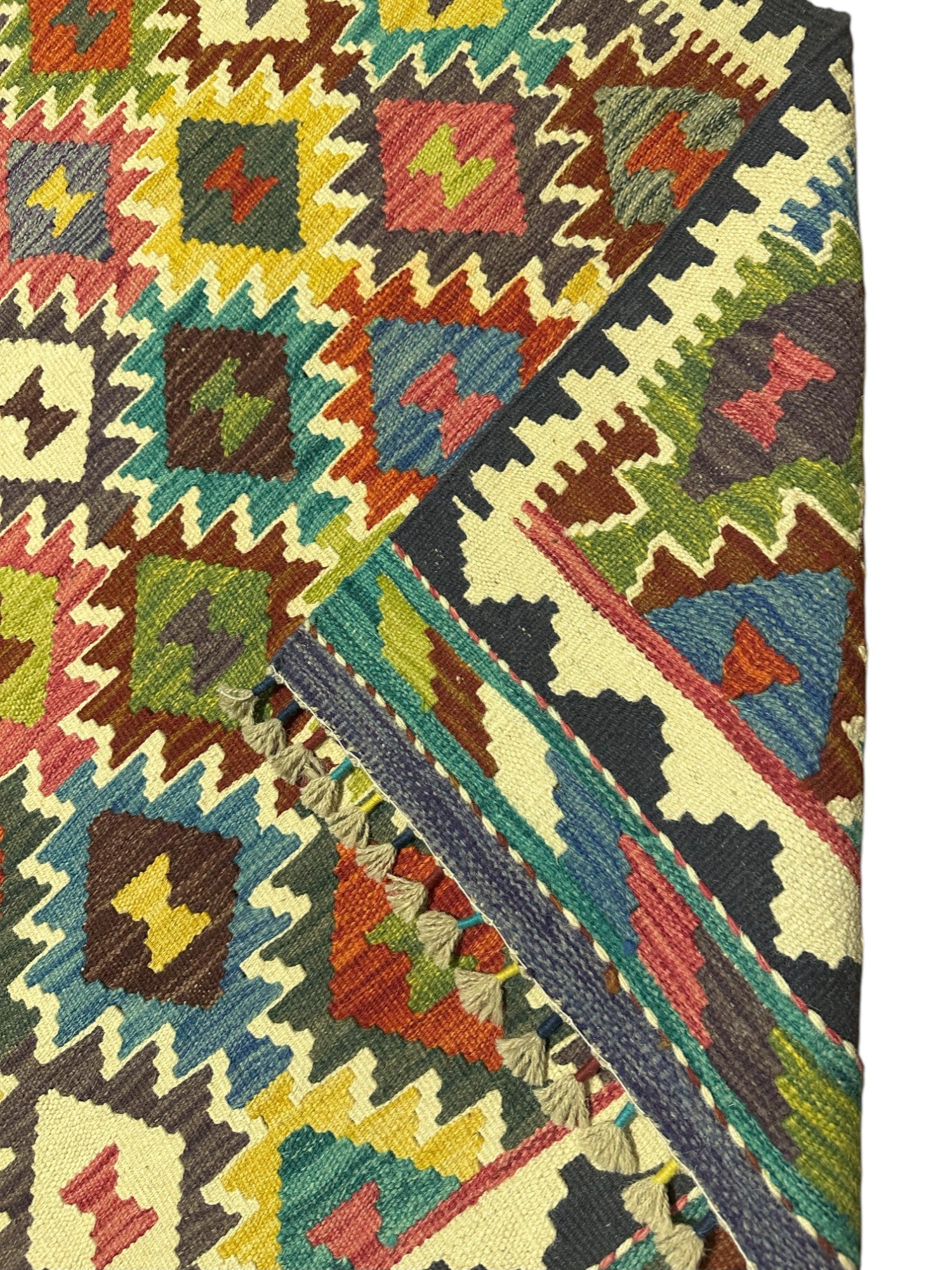 Hand-Woven Afghani Kilim Wool Rug 3'5" x 5'1"
