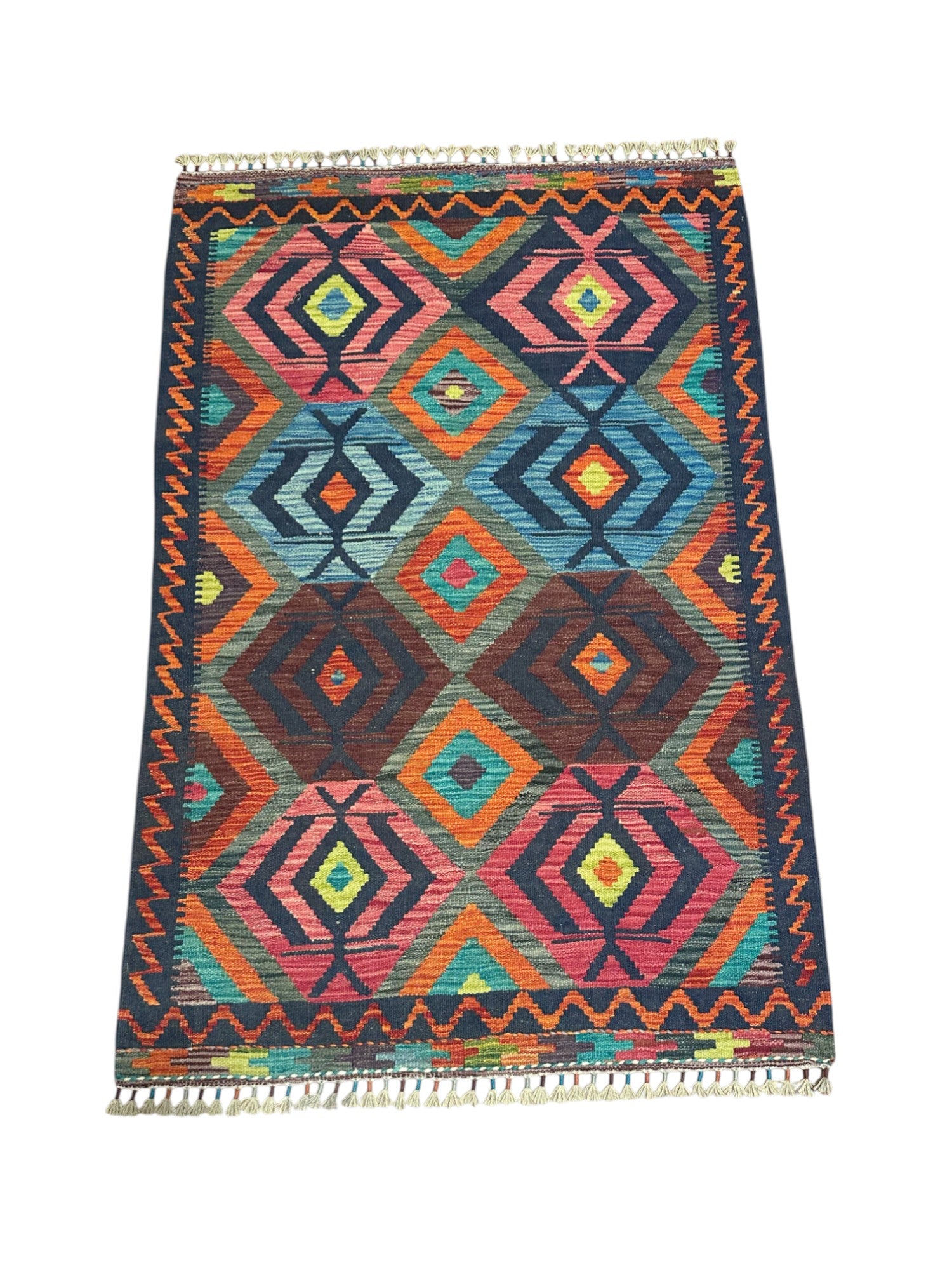 Hand-Woven Afghani Kilim Wool Rug 3'5" x 5'1"