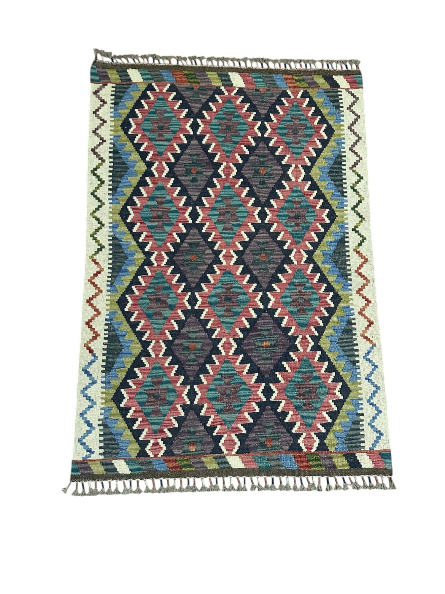 Hand-Woven Afghani Kilim Wool Rug 3'5" x 5'