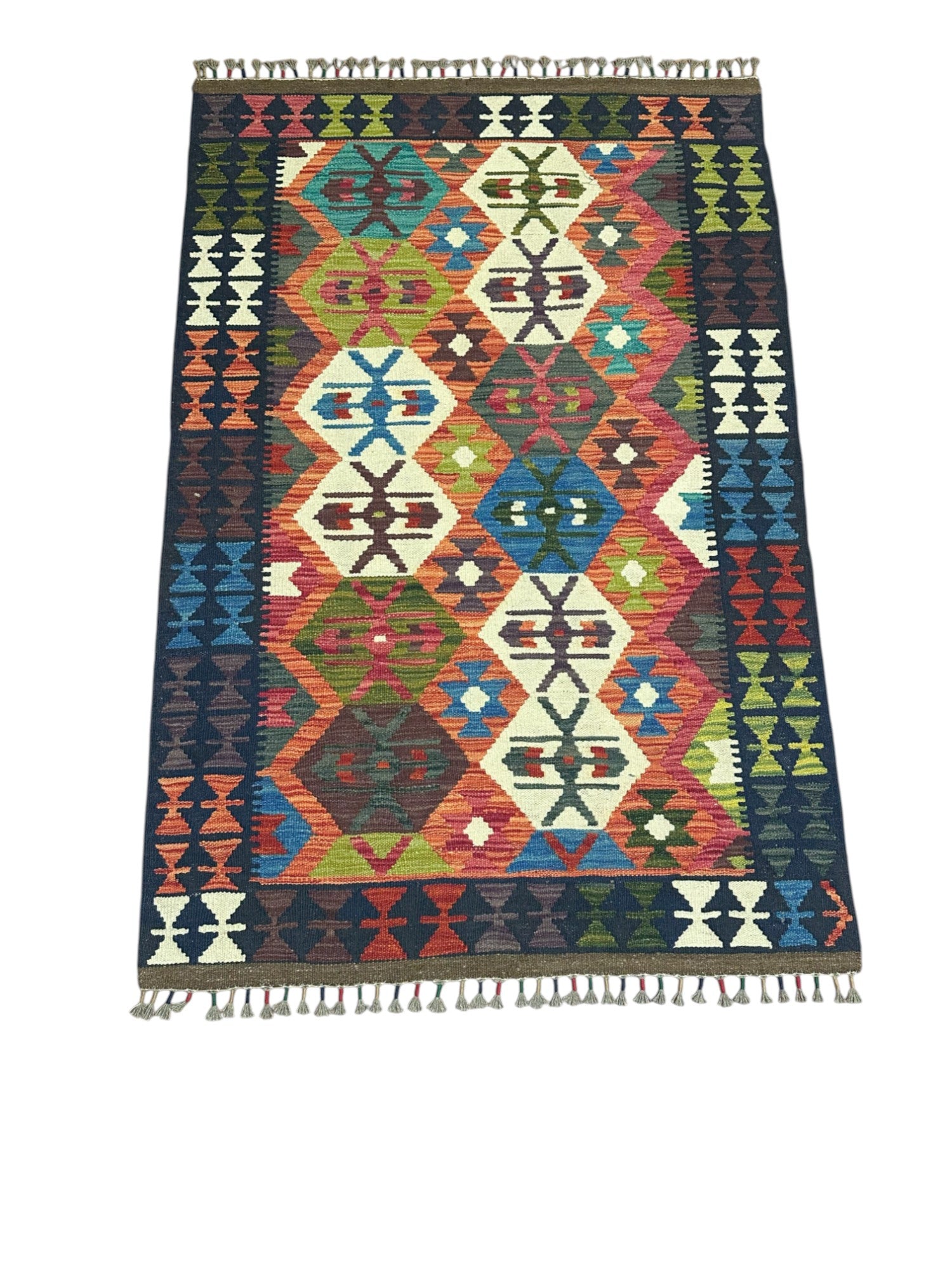 Hand-Woven Afghani Kilim Wool Rug 3'5" x 5'1"