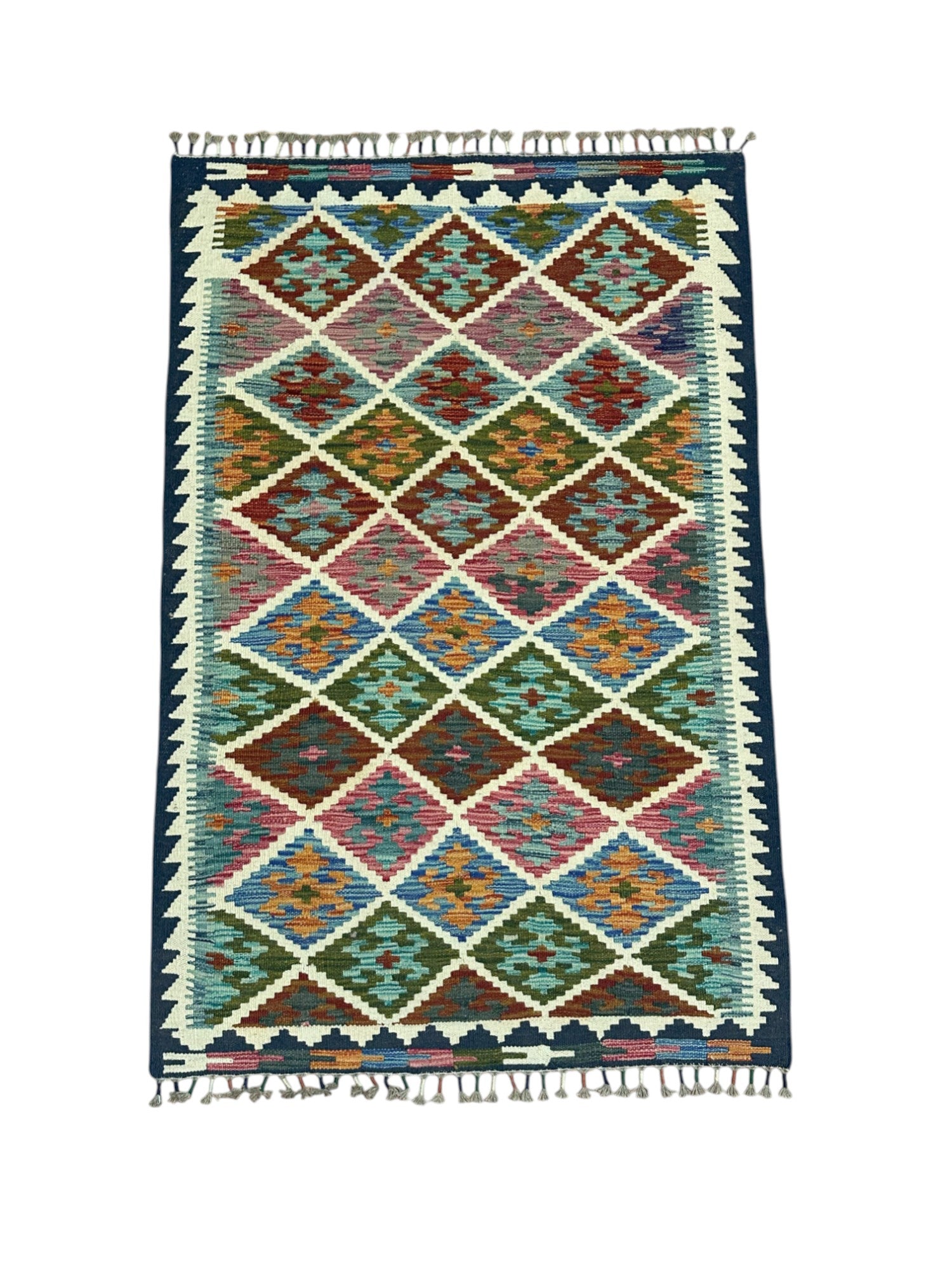 Hand-Woven Afghani Kilim Wool Rug 3'2" x 4'11"