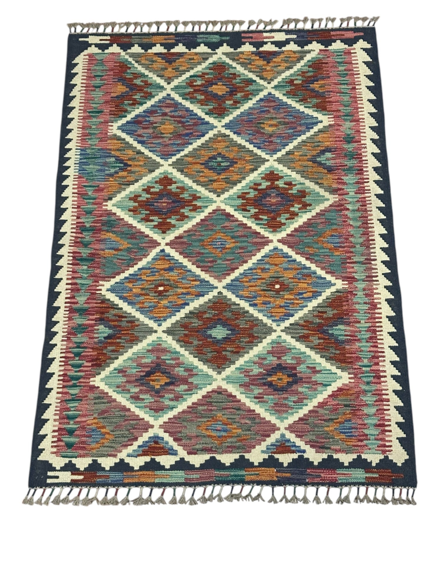 Hand-Woven Afghani Kilim Wool Rug 3'3" x 4'9"