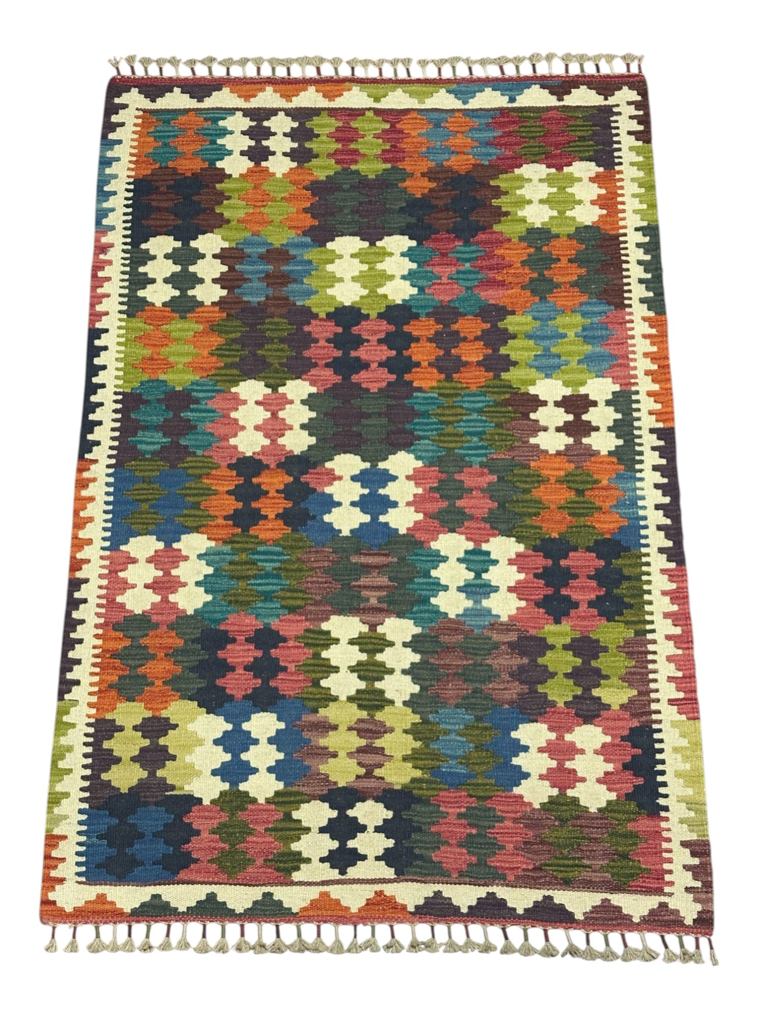 Hand-Woven Afghani Kilim Wool Rug 3'3" x 4'11"