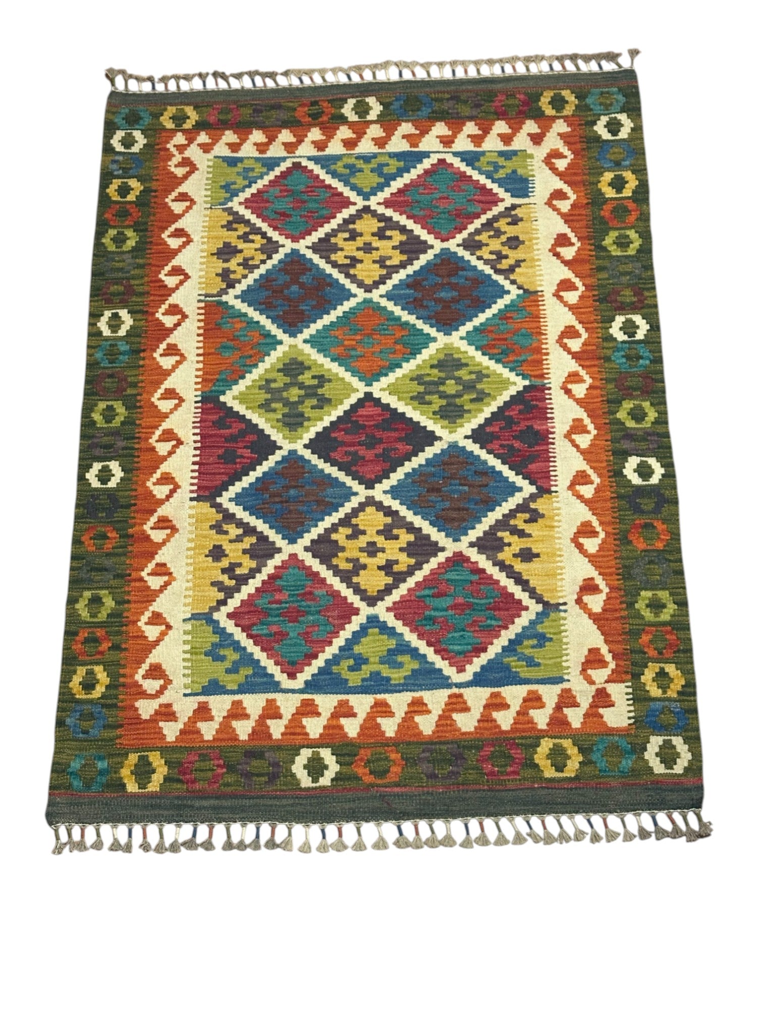 Hand-Woven Afghani Kilim Wool Rug 3'5" x 4'10"