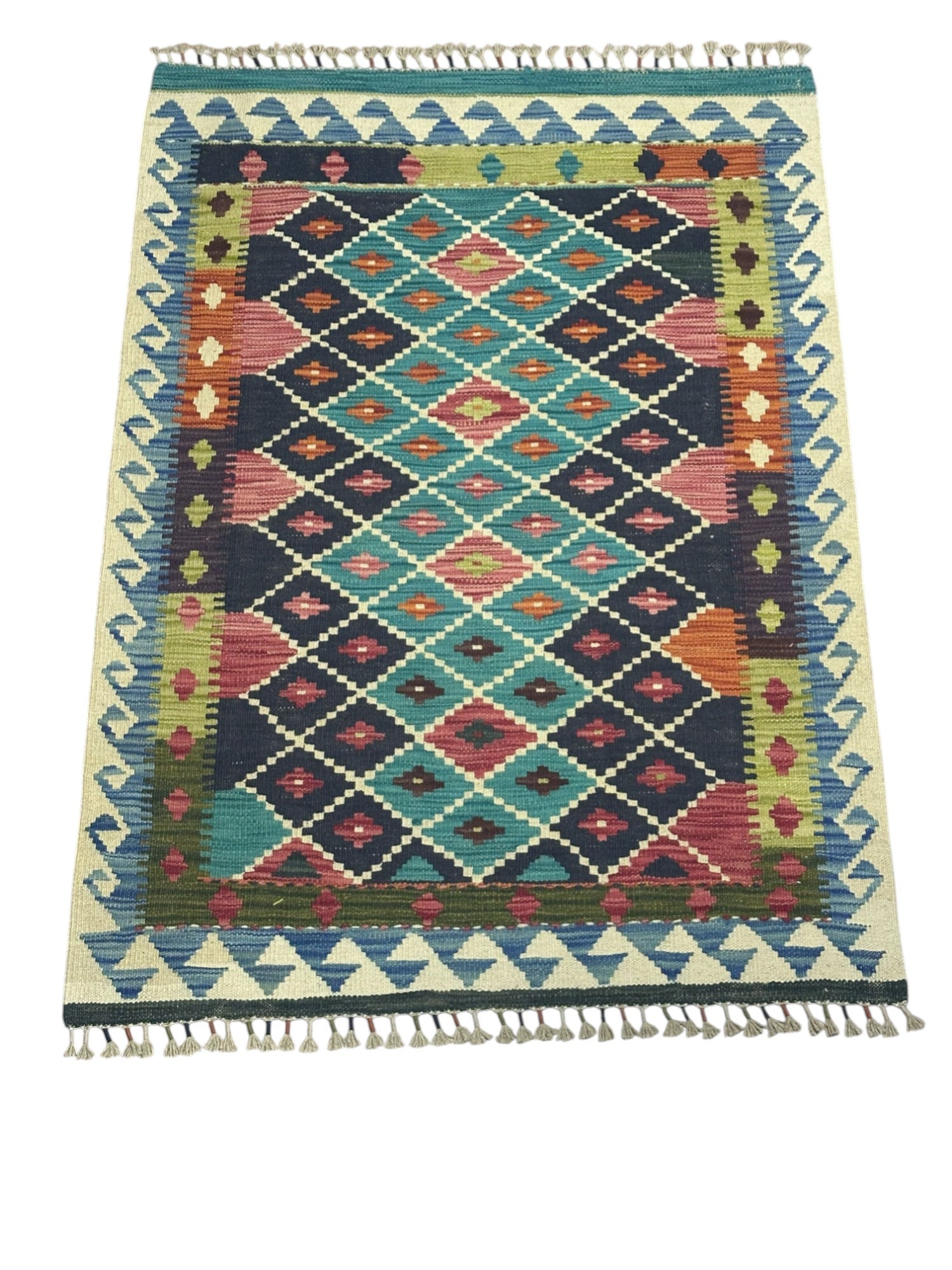 Hand-Woven Afghani Kilim Wool Rug 3'6" x 4'11"