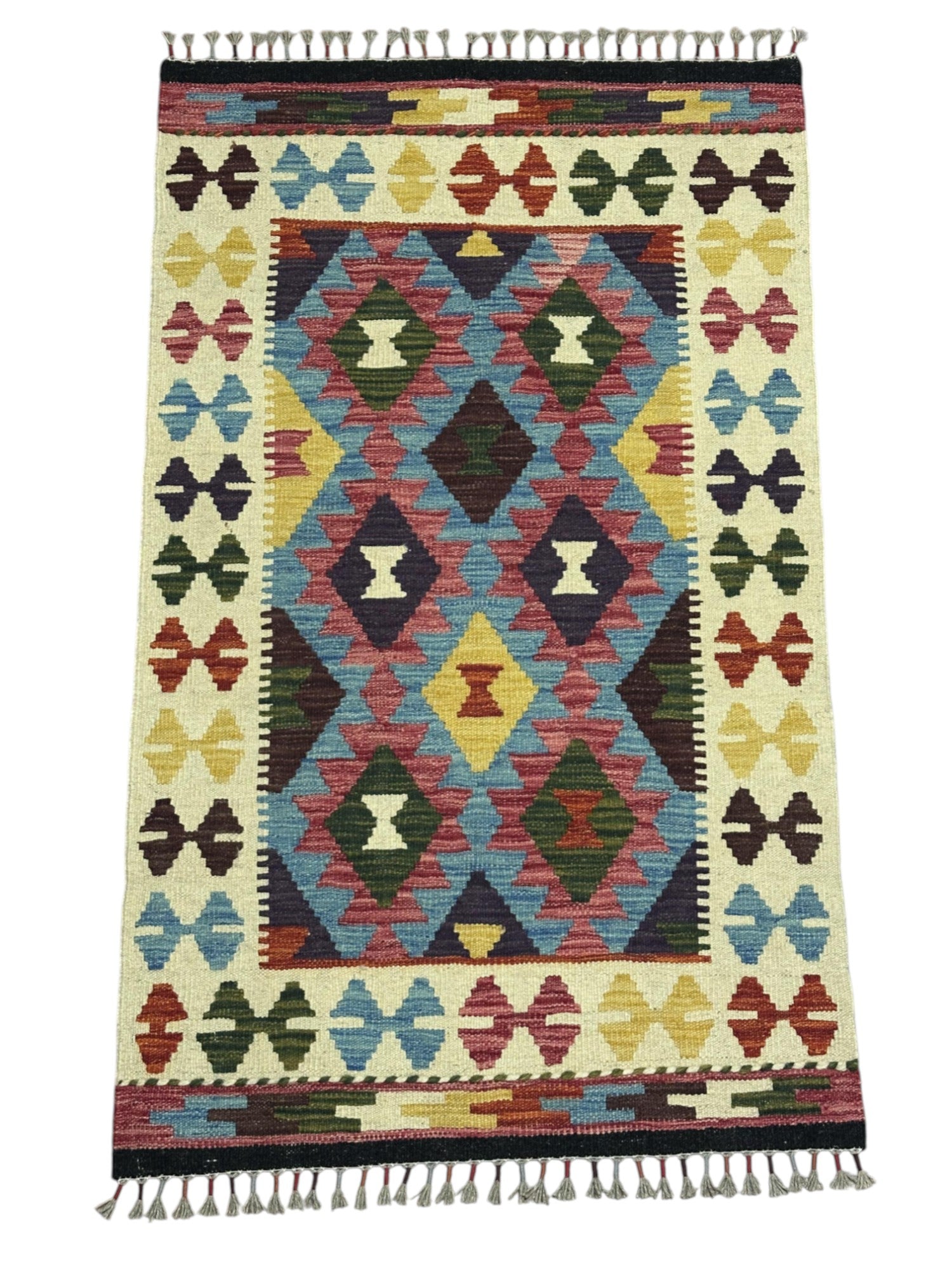 Hand-Woven Afghani Kilim Wool Rug 2'7" x 4'4"