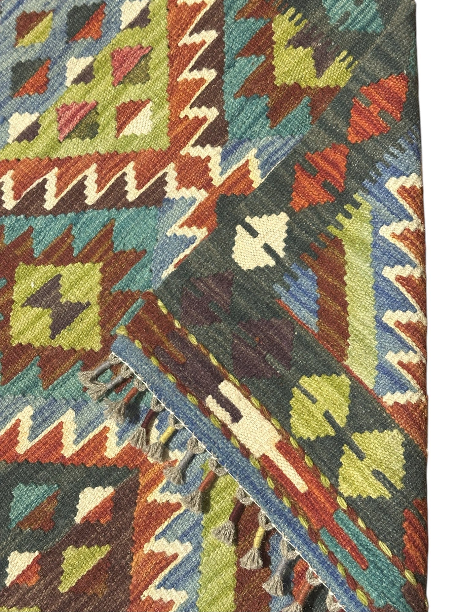 Hand-Woven Afghani Kilim Wool Rug 2'7" x 3'10"