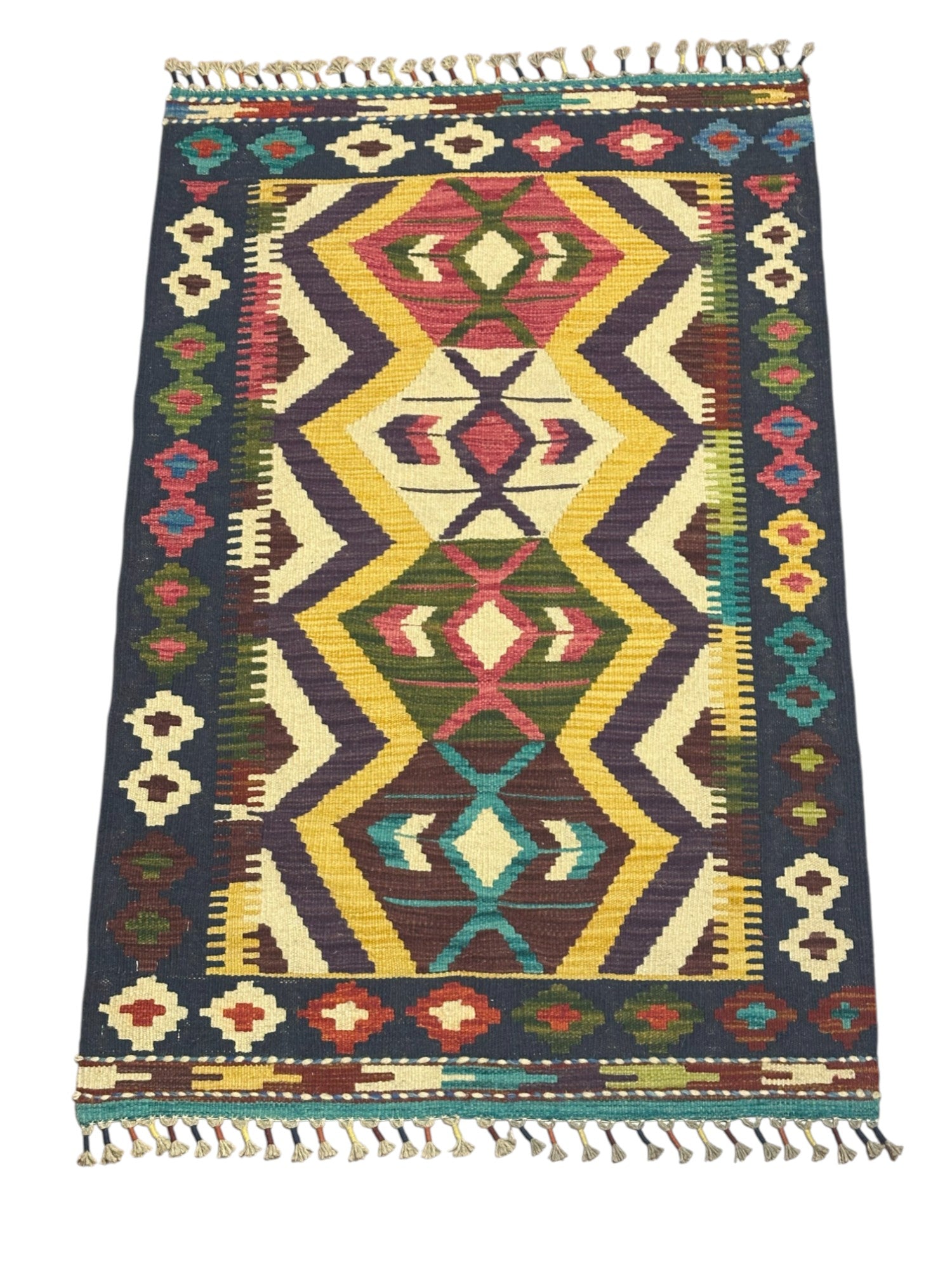 Hand-Woven Afghani Kilim Wool Rug 2'9" x 4'3"