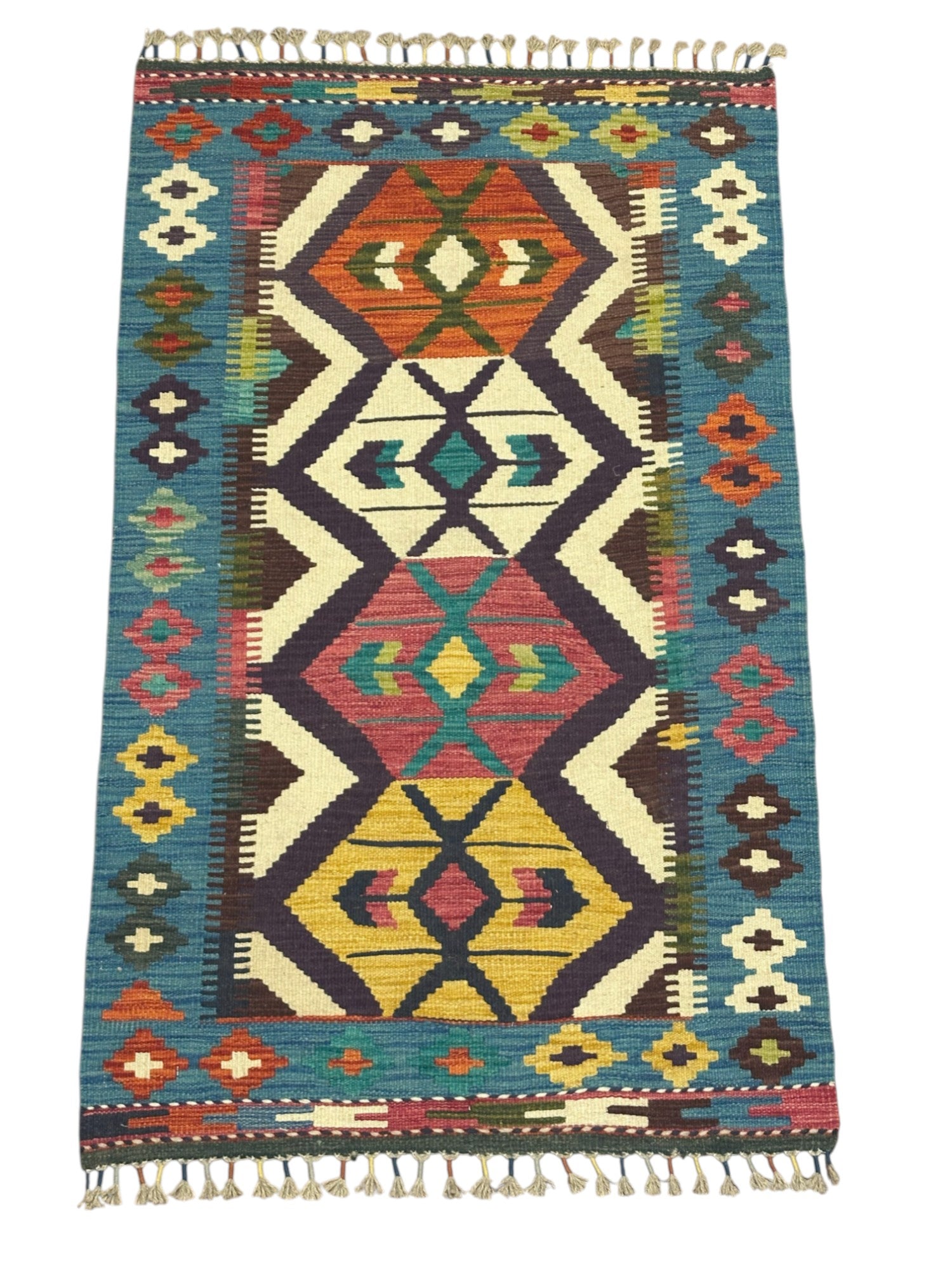 Hand-Woven Afghani Kilim Wool Rug 2'8" x 4'5"