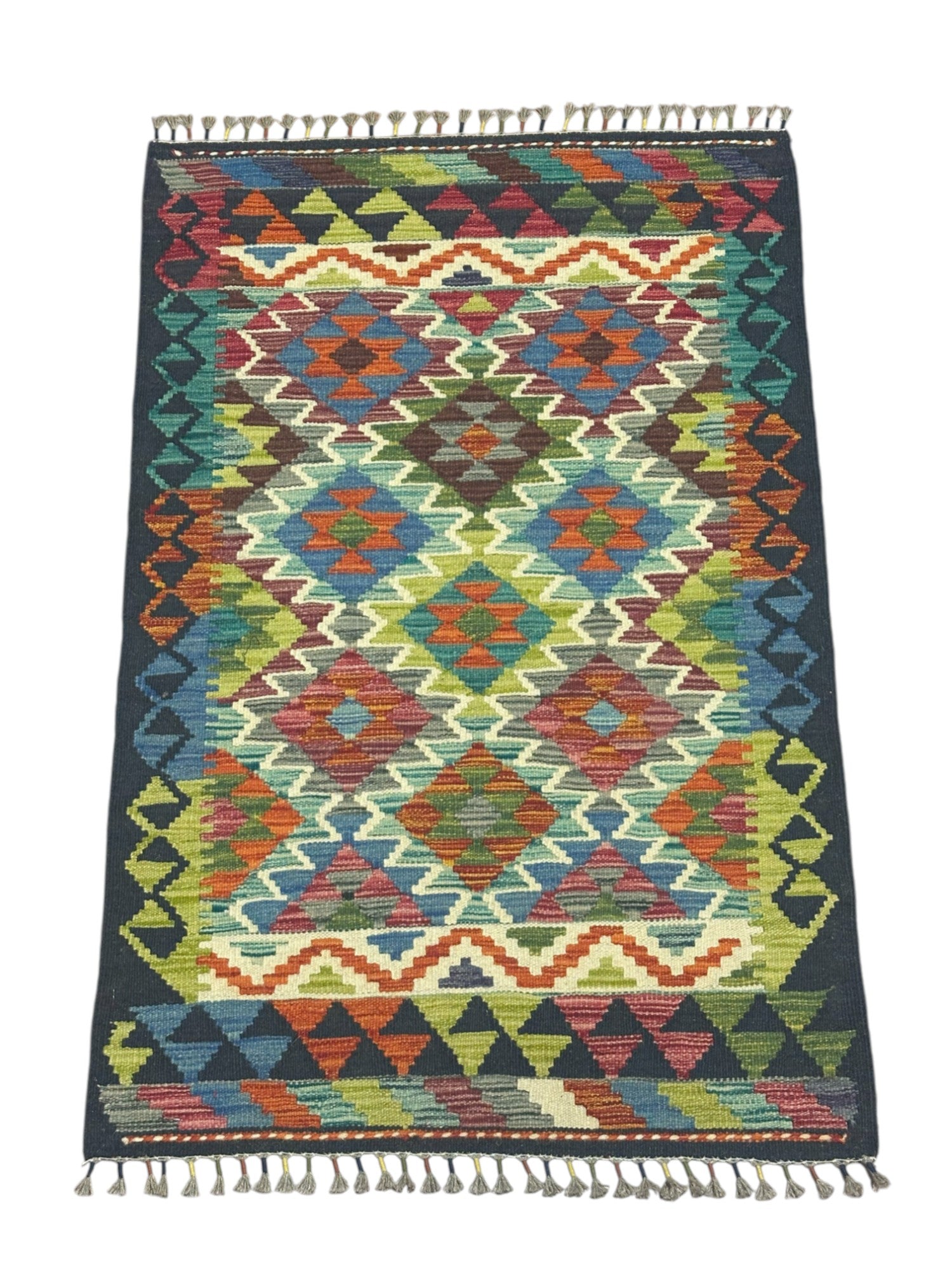Hand-Woven Afghani Kilim Wool Rug 2'8" x 4'2"