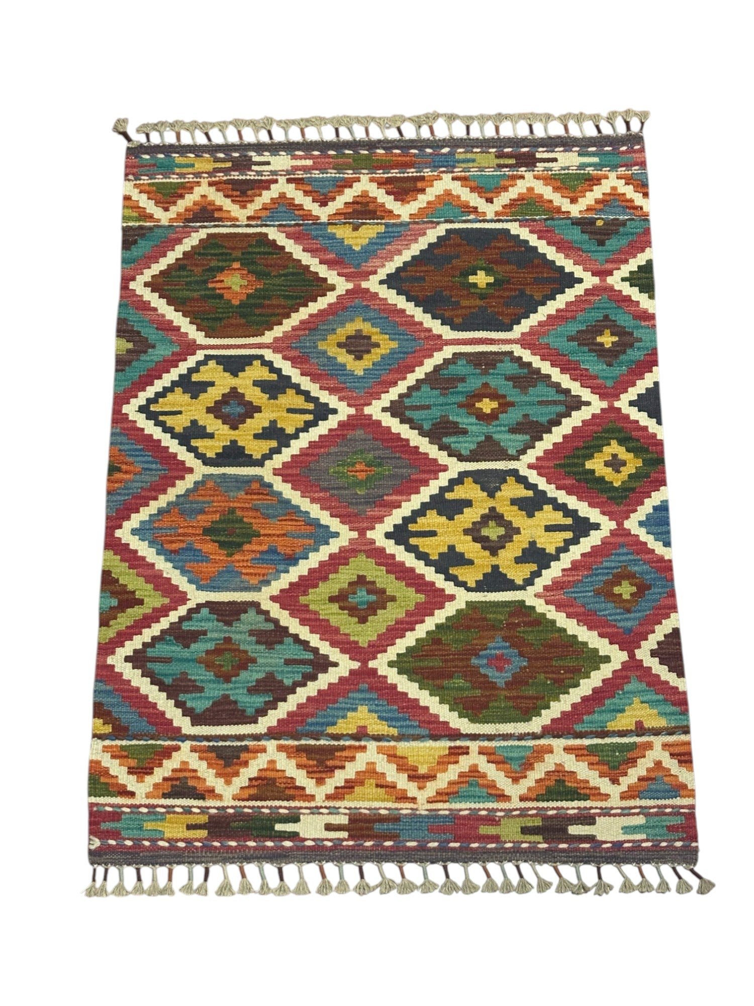 Hand-Woven Afghani Kilim Wool Rug 2'9" x 3'10"