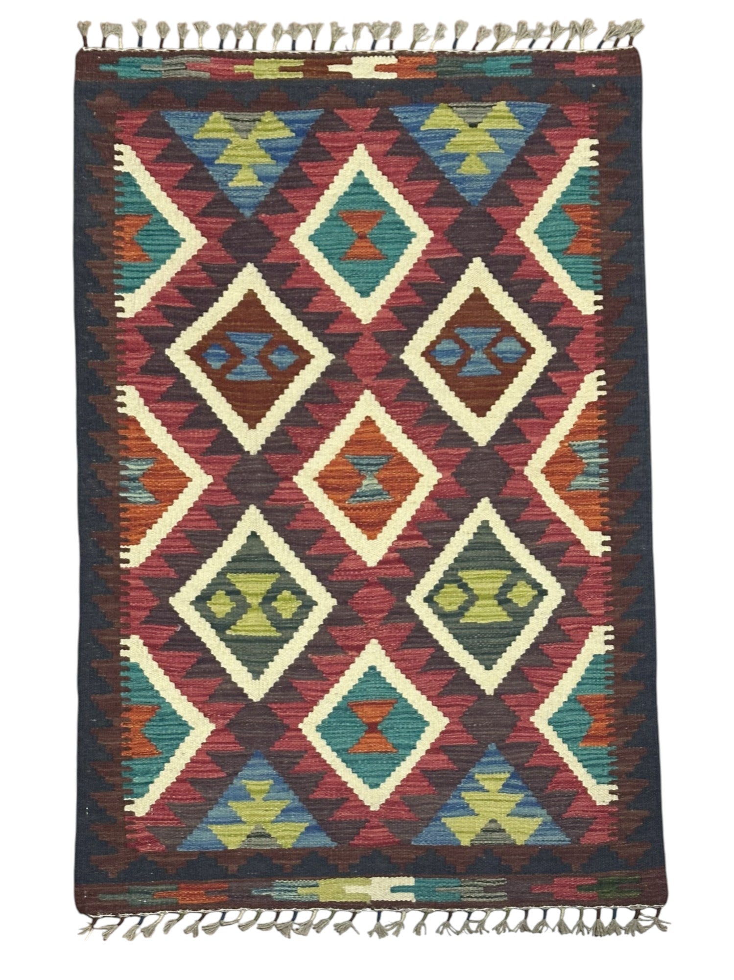 Hand-Woven Afghani Kilim Wool Rug 2'7" x 4'4"