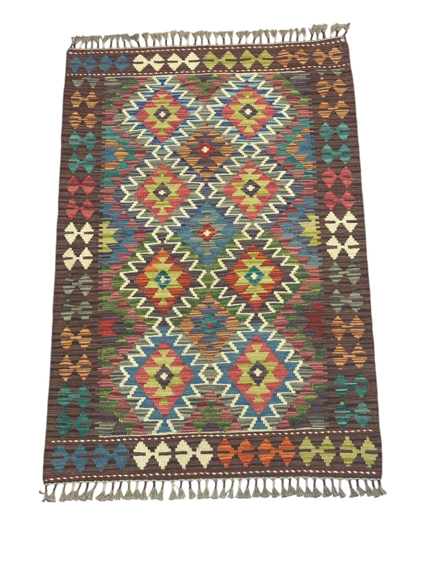 Hand-Woven Afghani Kilim Wool Rug 2'9" x 4'2"