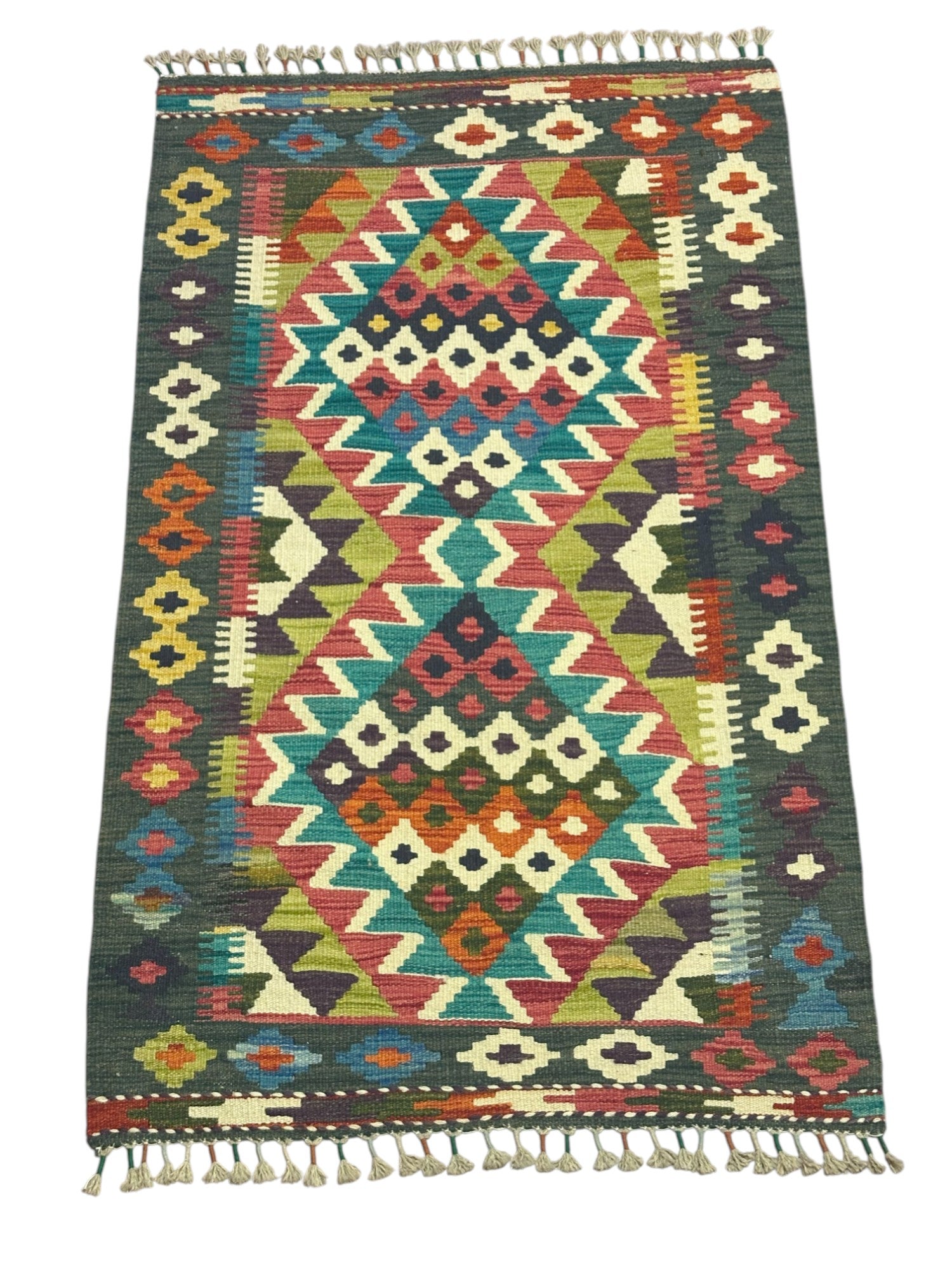 Hand-Woven Afghani Kilim Wool Rug 2'9" x 4'7"