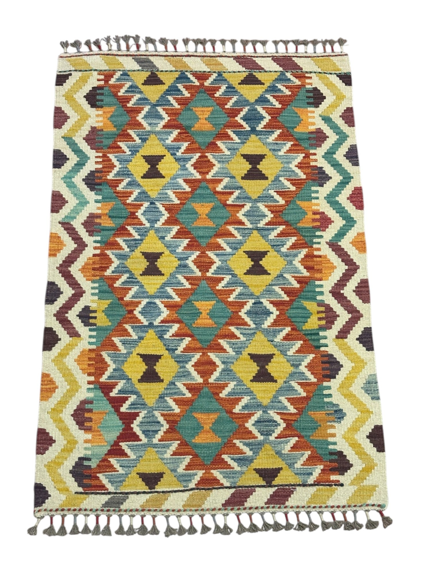 Hand-Woven Afghani Kilim Wool Rug 2'8" x 4'