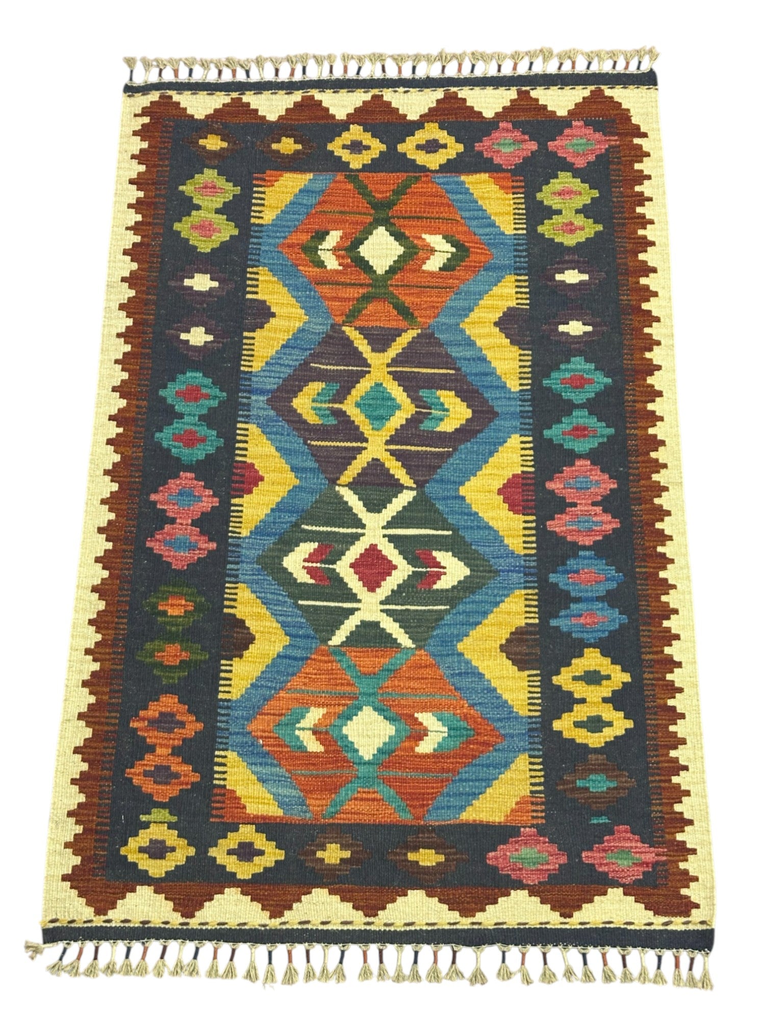 Hand-Woven Afghani Kilim Wool Rug 2'10" x 4'5"