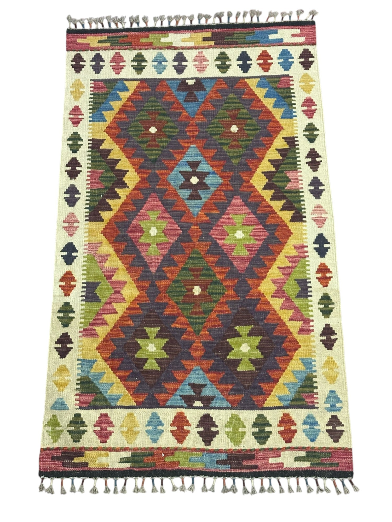 Hand-Woven Afghani Kilim Wool Rug 2'9" x 4'10"