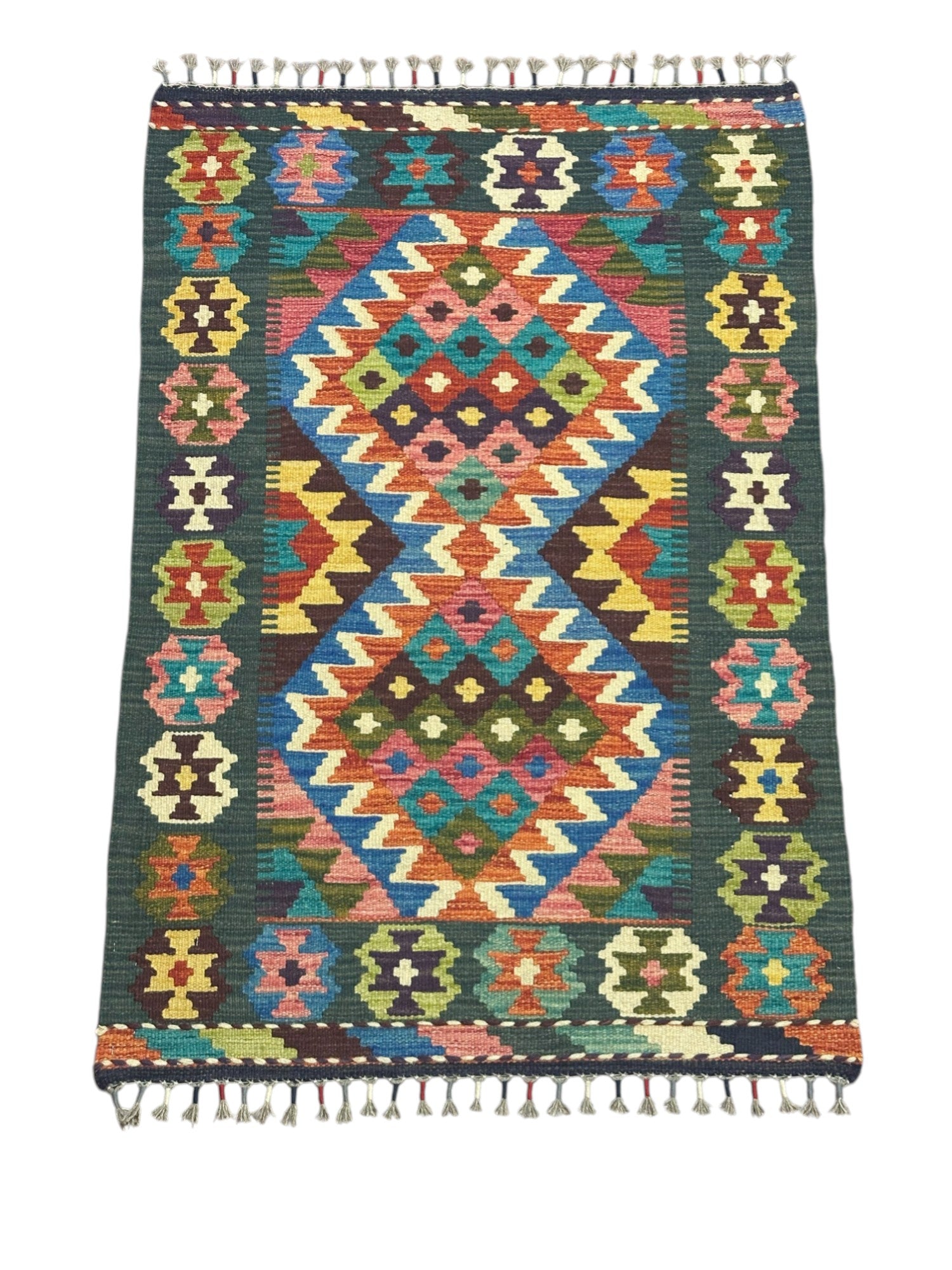 Hand-Woven Afghani Kilim Wool Rug 2'8" x 4'1"
