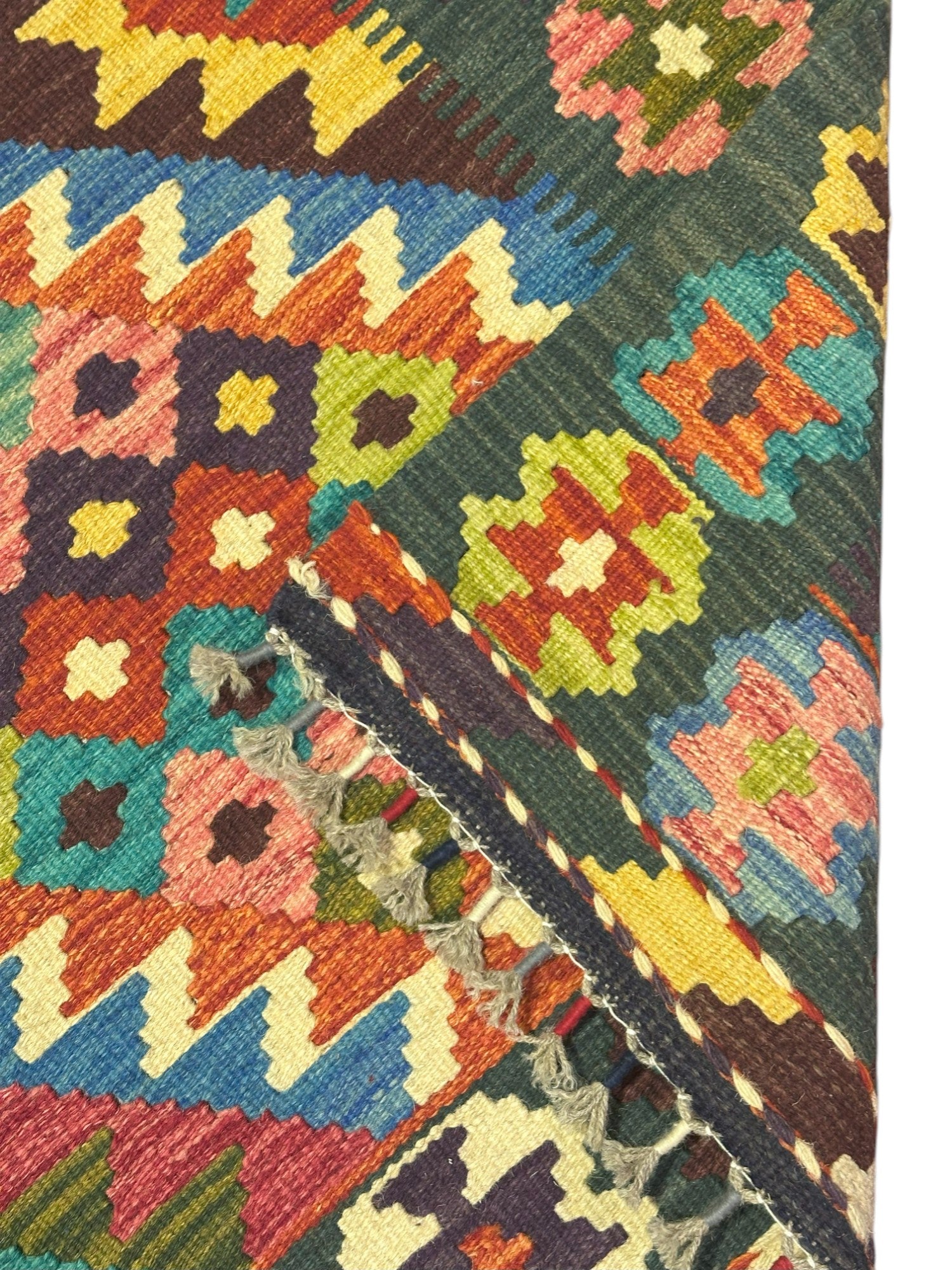 Hand-Woven Afghani Kilim Wool Rug 2'8" x 4'1"