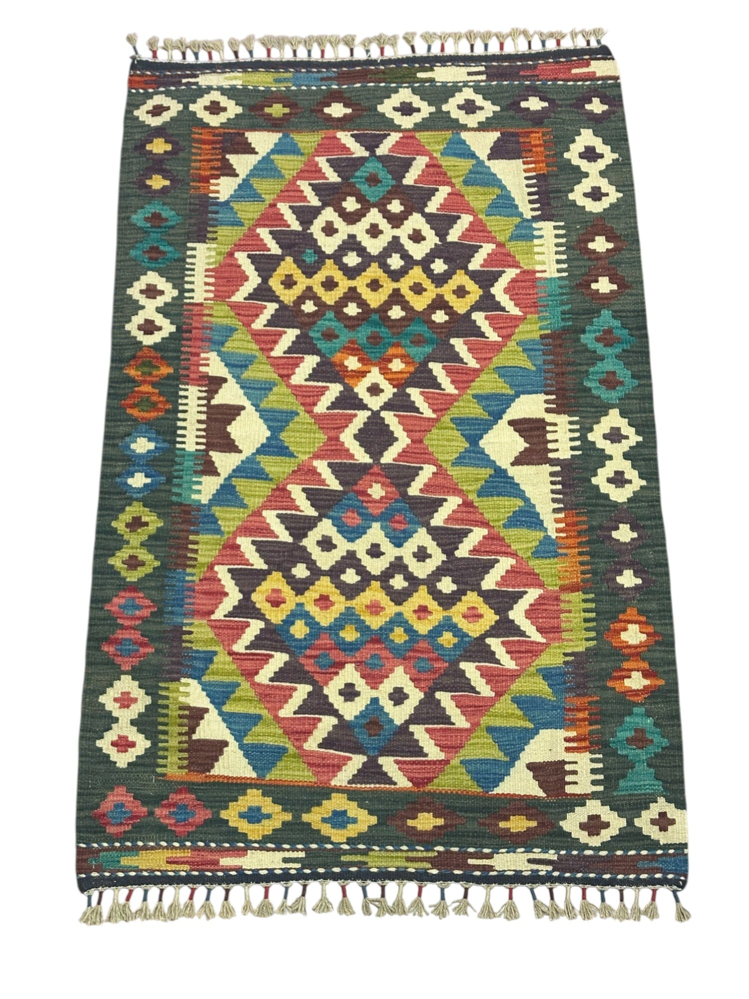 Hand-Woven Afghani Kilim Wool Rug 2'10" x 4'6"