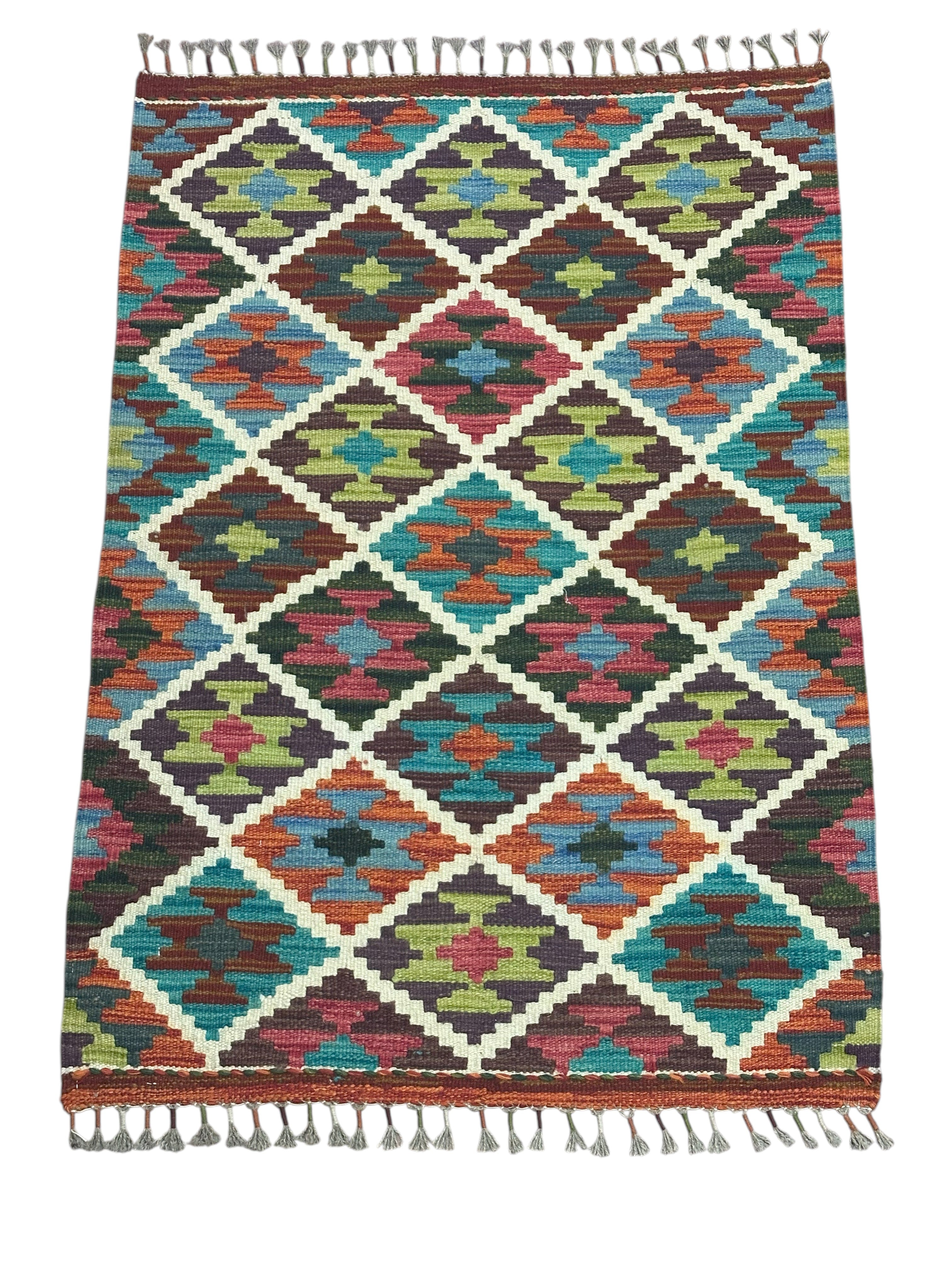 Hand-Woven Afghani Kilim Wool Rug 2'10" x 4'