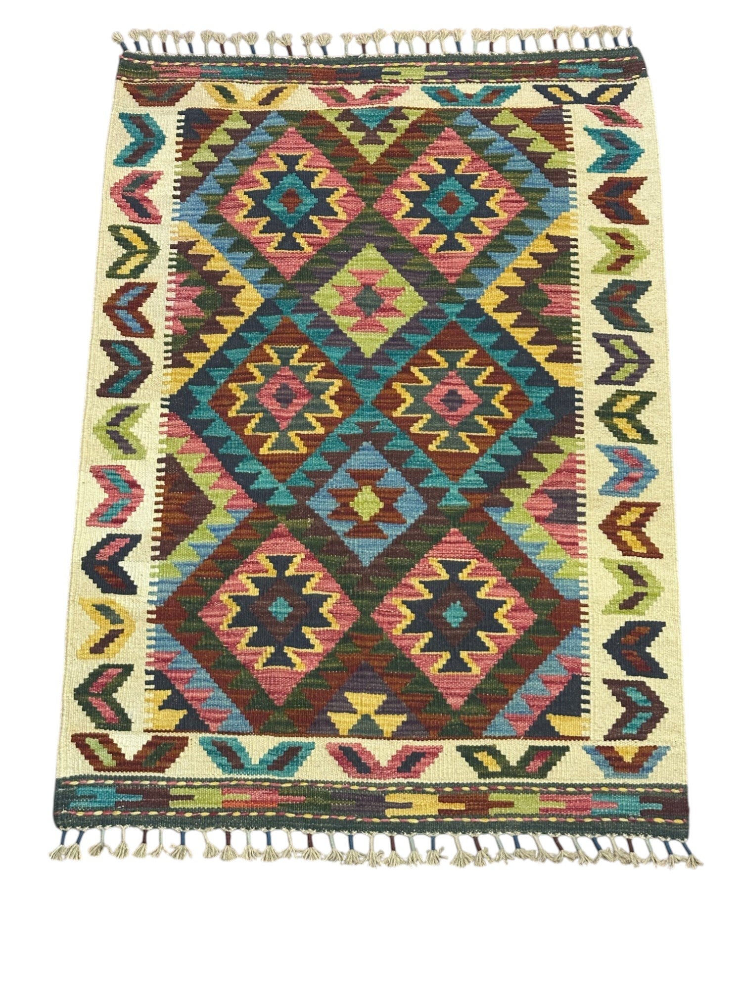 Hand-Woven Afghani Kilim Wool Rug 2'11" x 4'2"