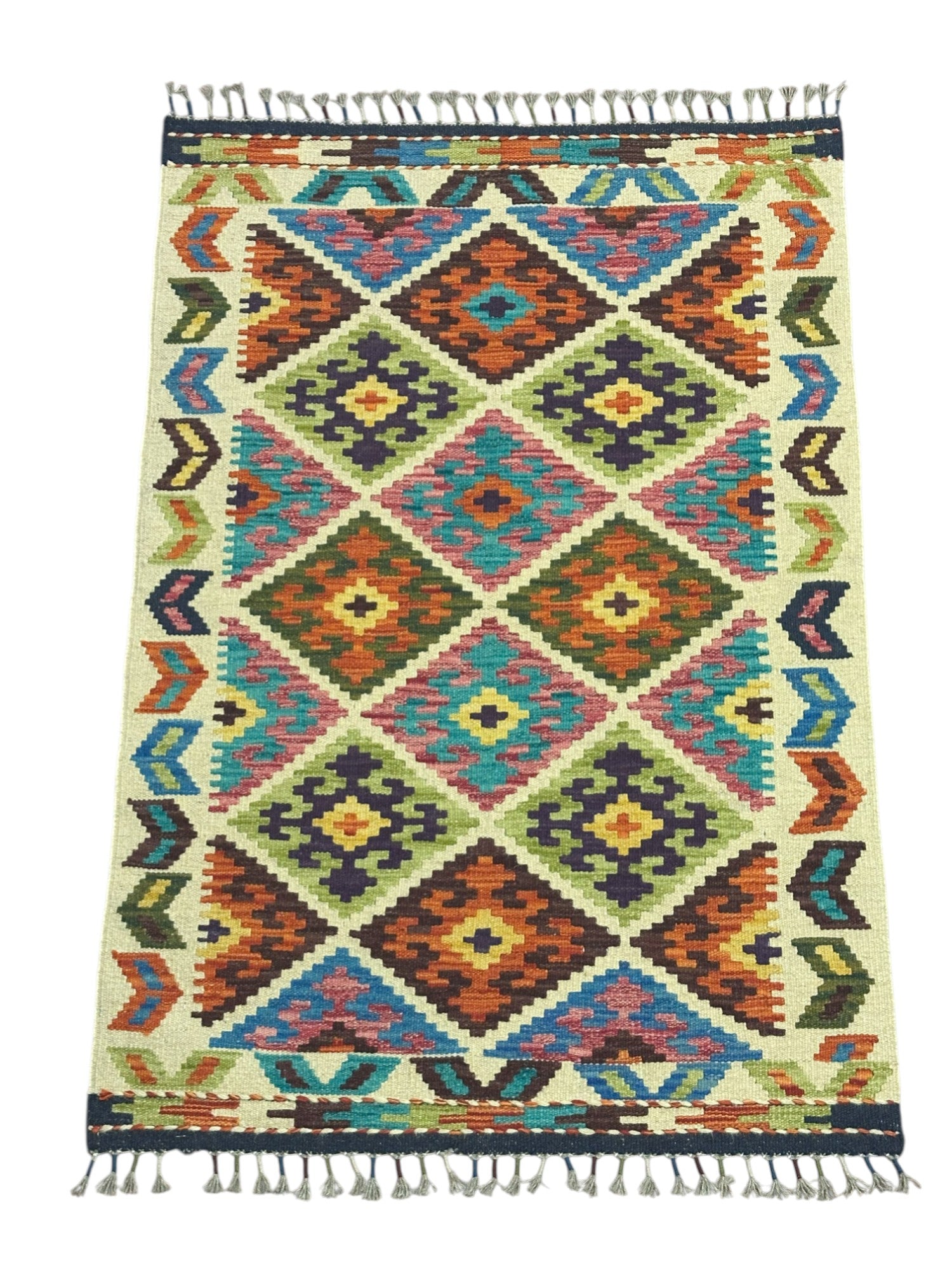 Hand-Woven Afghani Kilim Wool Rug 2'9" x 4'