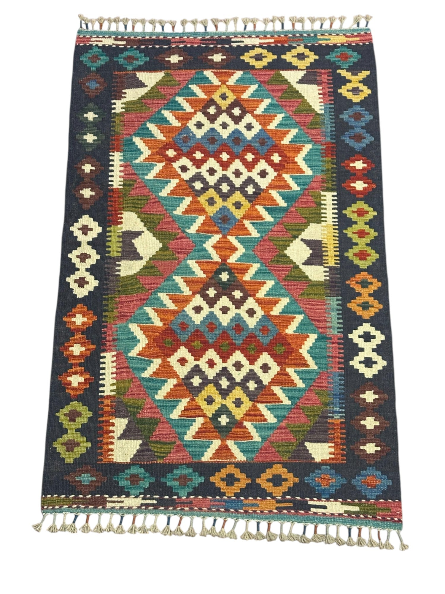 Hand-Woven Afghani Kilim Wool Rug 2'9" x 4'6"