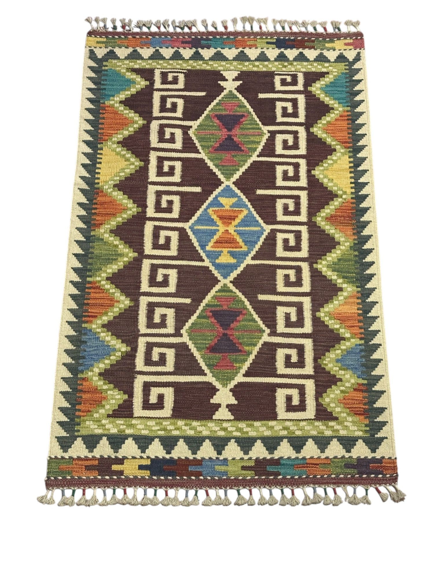 Hand-Woven Afghani Kilim Wool Rug 2'9" x 4'6"