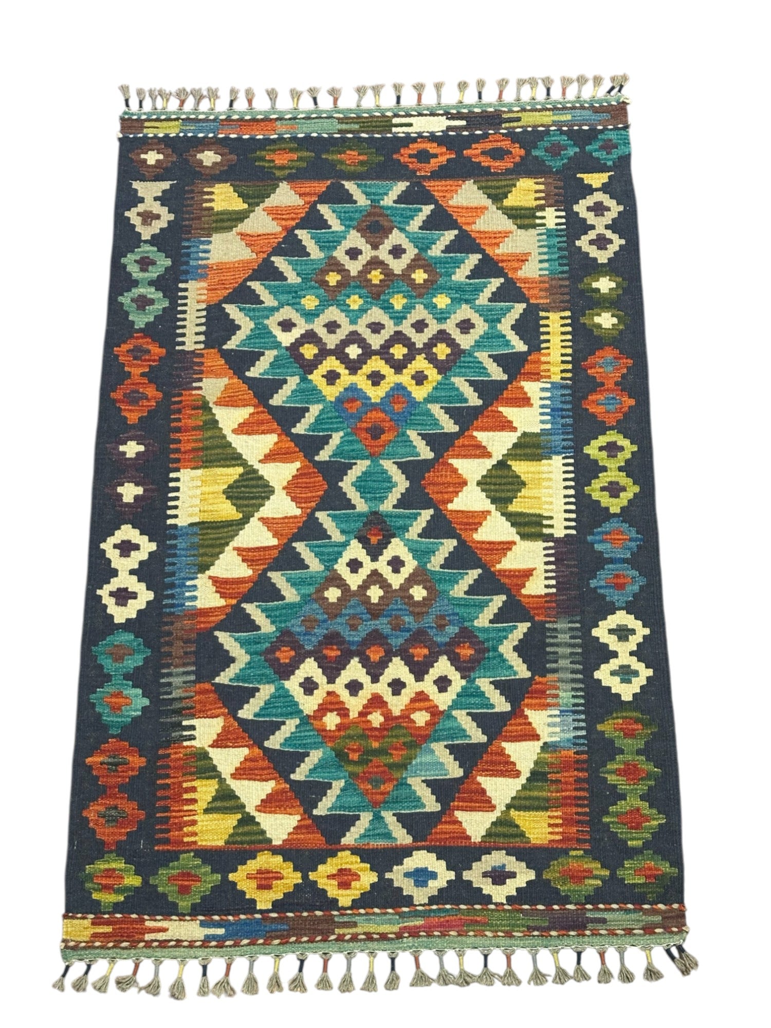 Hand-Woven Afghani Kilim Wool Rug 2'9" x 4'4"
