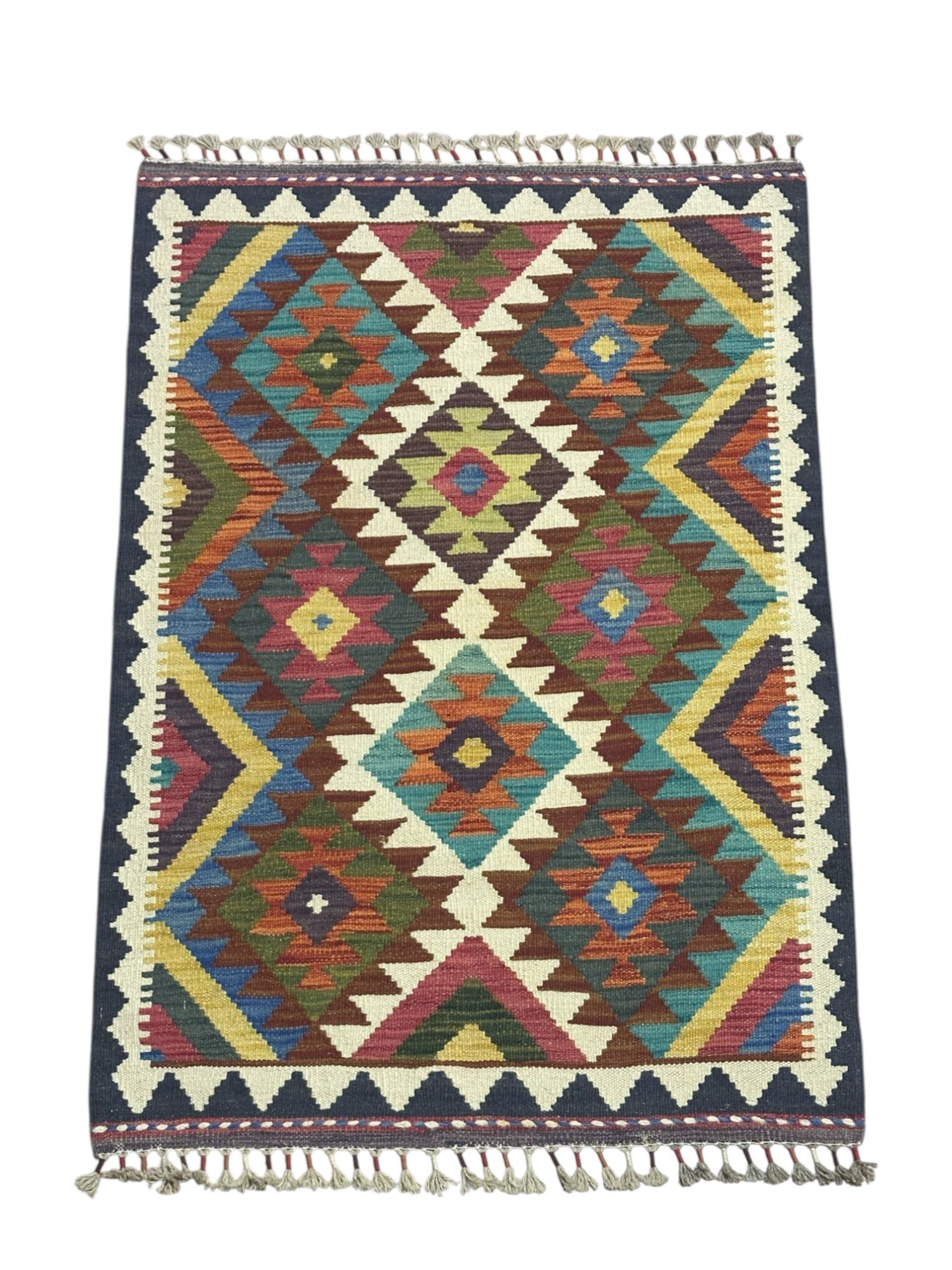 Hand-Woven Afghani Kilim Wool Rug 2'9" x 4'