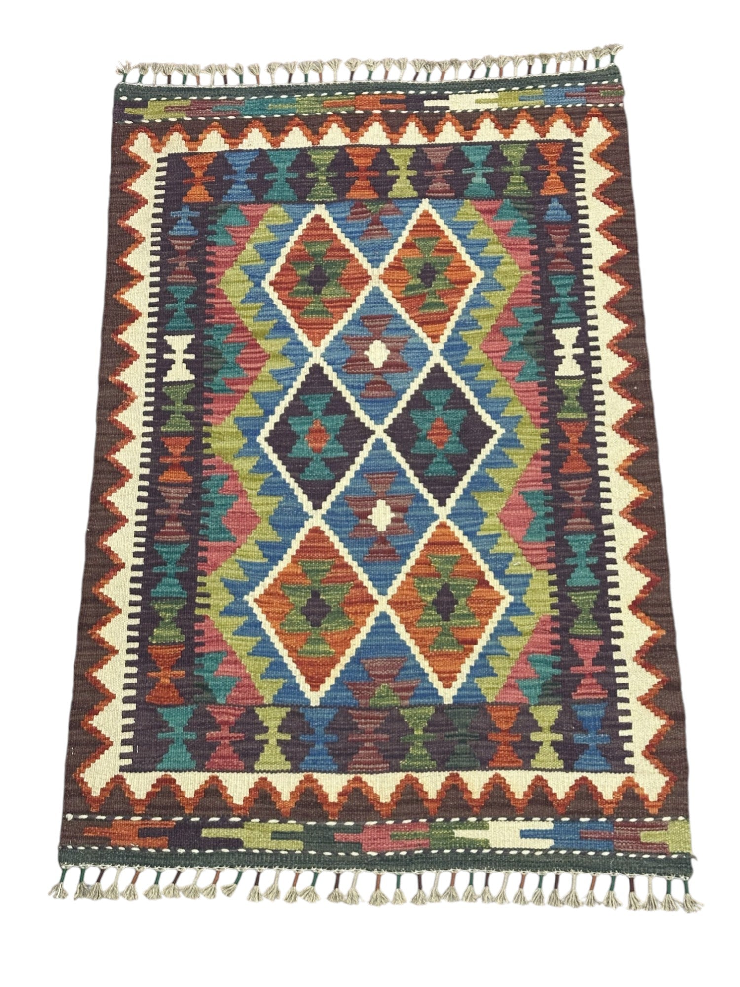 Hand-Woven Afghani Kilim Wool Rug 2'9" x 4'1"