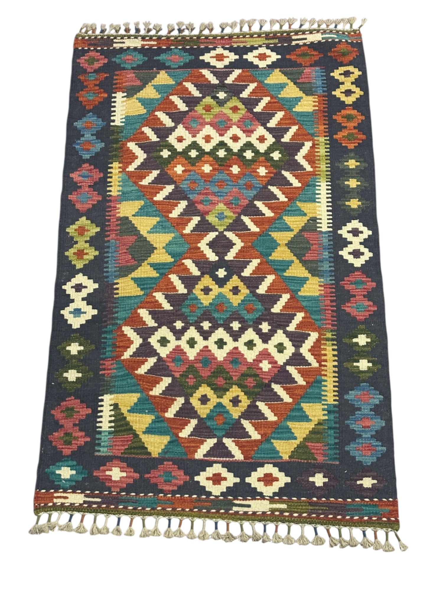 Hand-Woven Afghani Kilim Wool Rug 2'9" x 4'6"