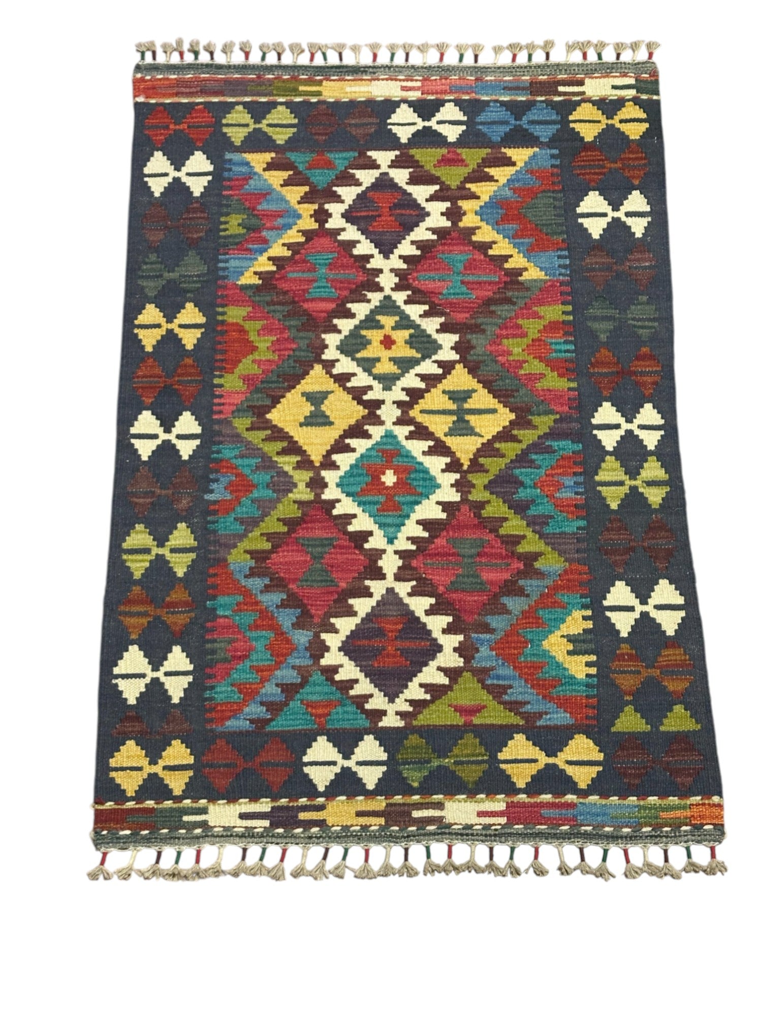 Hand-Woven Afghani Kilim Wool Rug 2'8" x 4'1"
