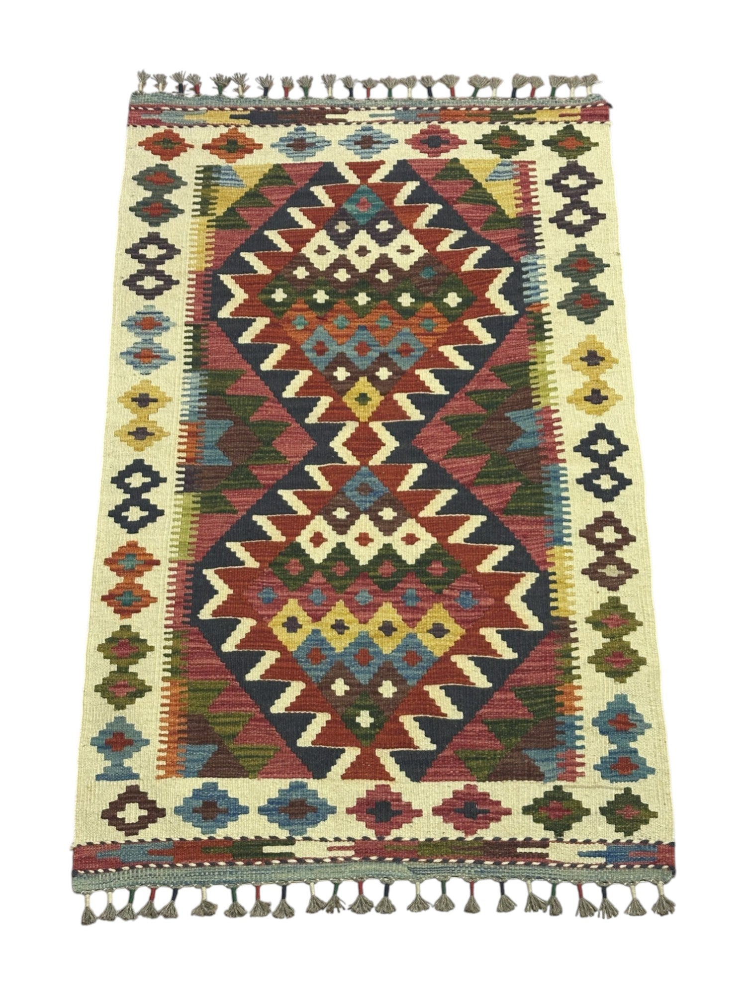 Hand-Woven Afghani Kilim Wool Rug 2'9" x 4'4"