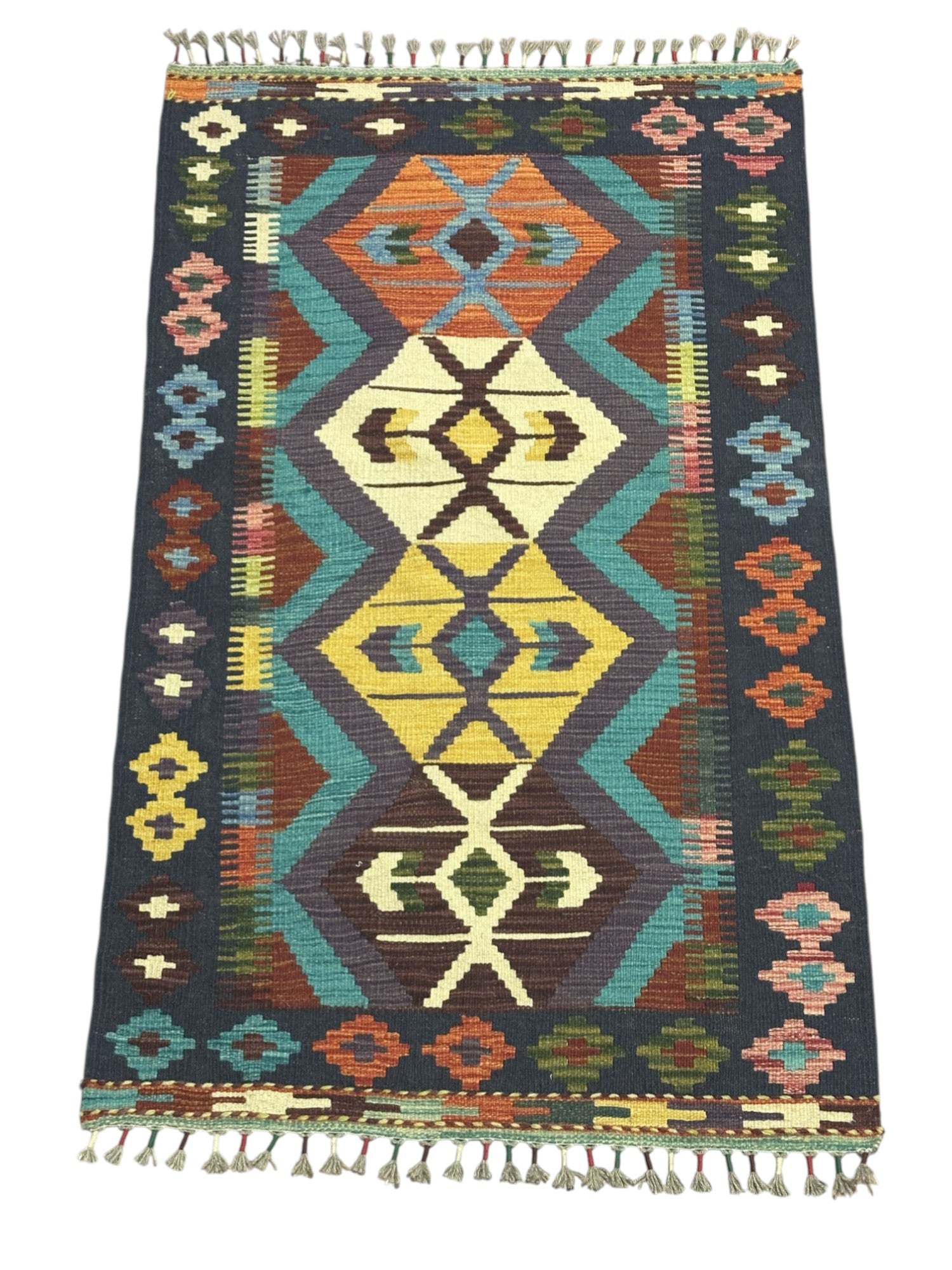Hand-Woven Afghani Kilim Wool Rug 2'8" x 4'5"