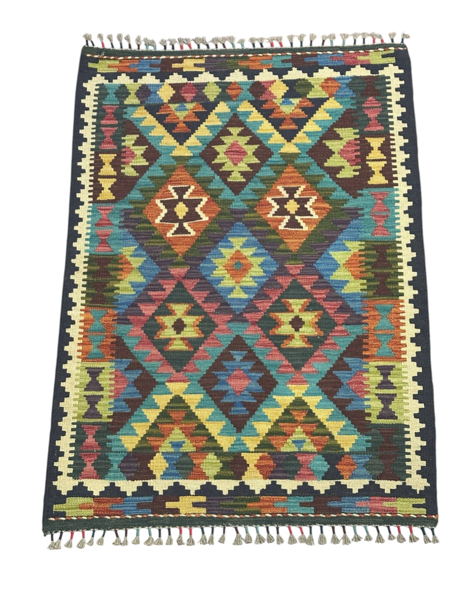Hand-Woven Afghani Kilim Wool Rug 2'10" x 4'
