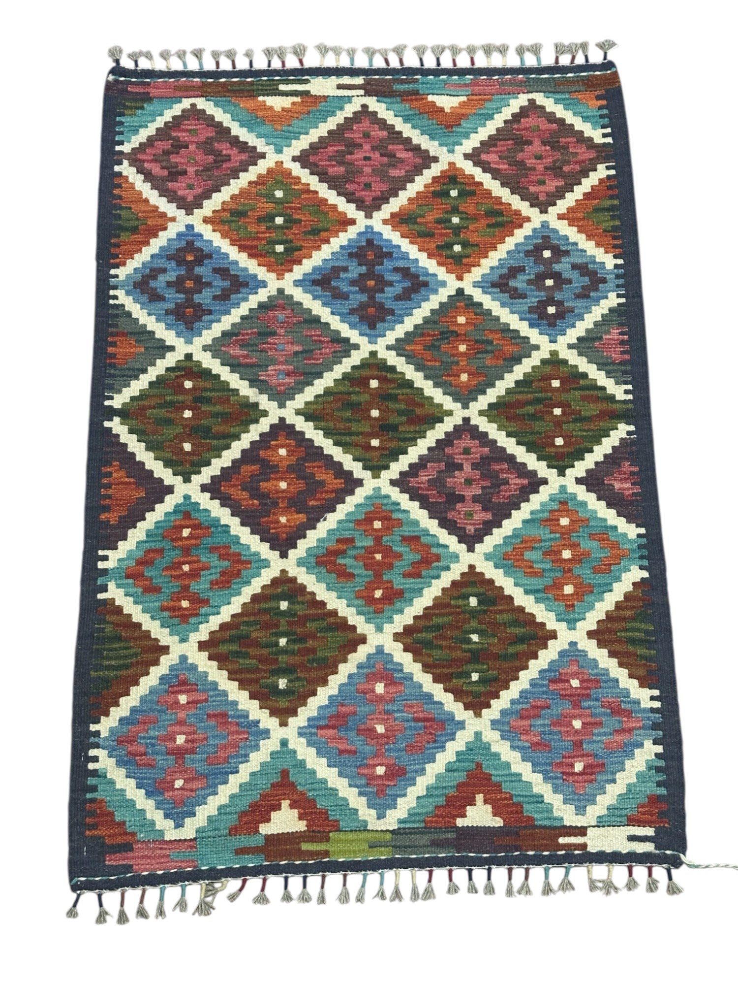 Hand-Woven Afghani Kilim Wool Rug 2'8" x 3'11"