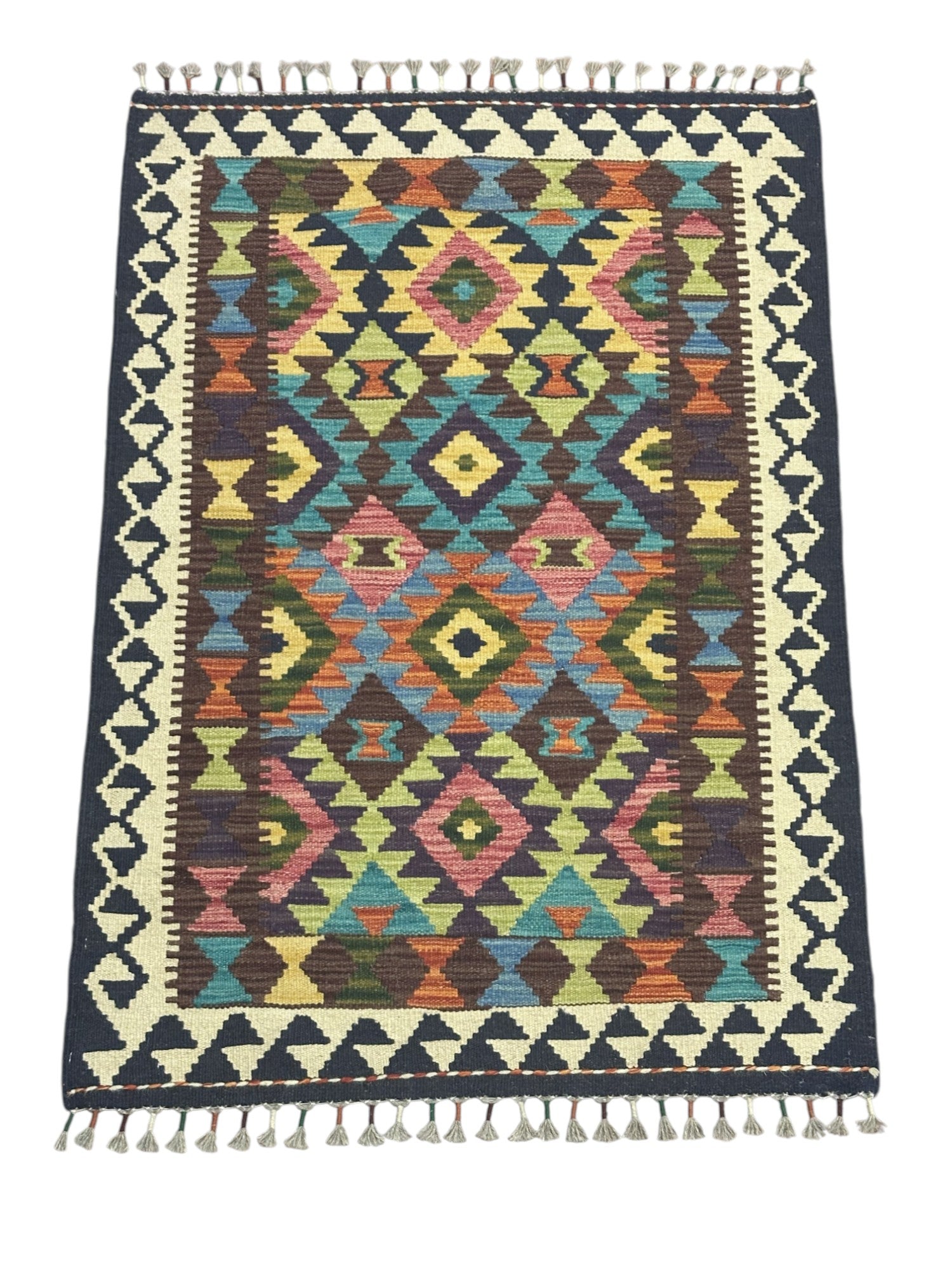 Hand-Woven Afghani Kilim Wool Rug 2'9" x 4'