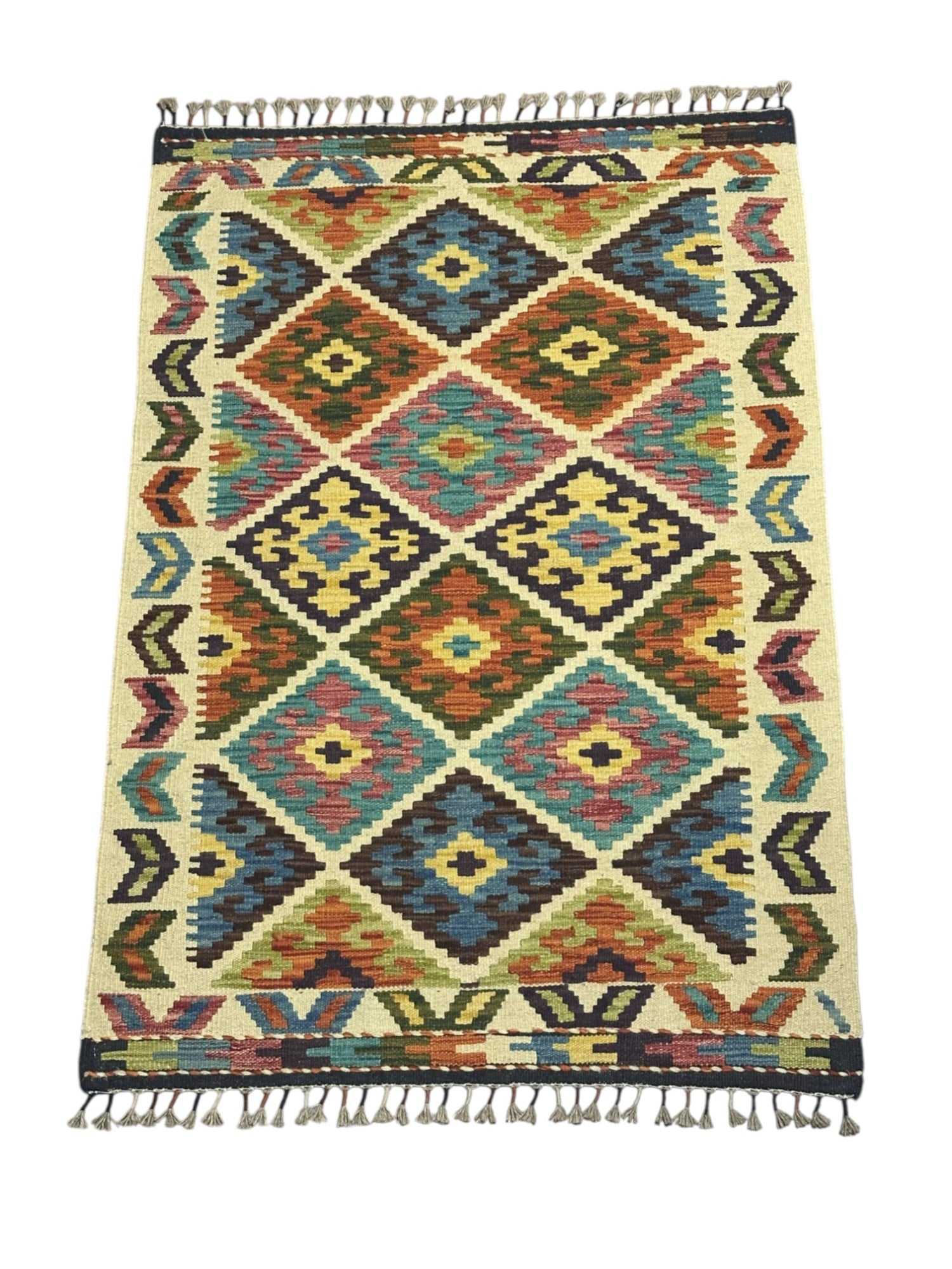 Hand-Woven Afghani Kilim Wool Rug 2'10" x 4'1"