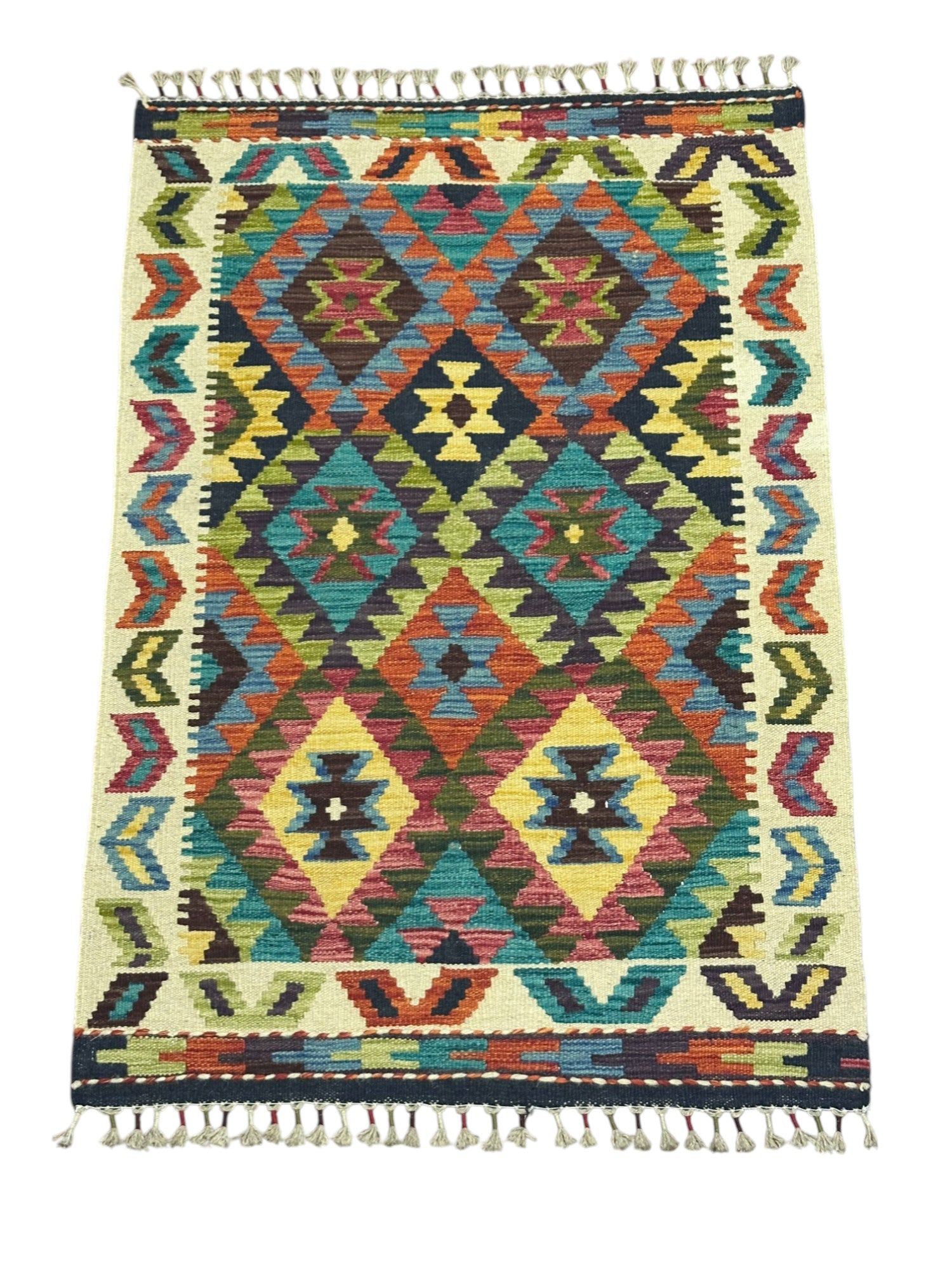 Hand-Woven Afghani Kilim Wool Rug 2'9" x 4'