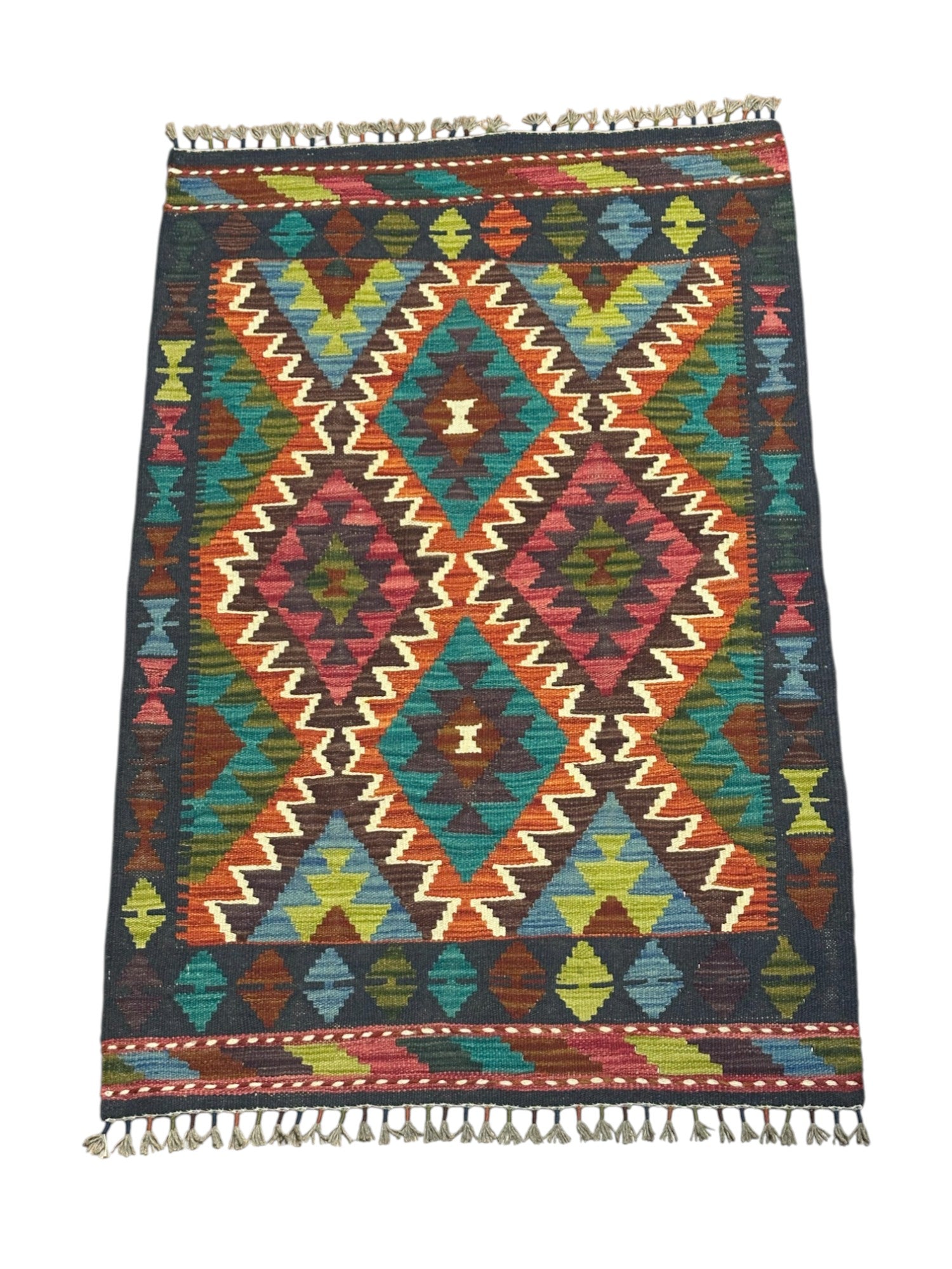Hand-Woven Afghani Kilim Wool Rug 2'8" x 4'