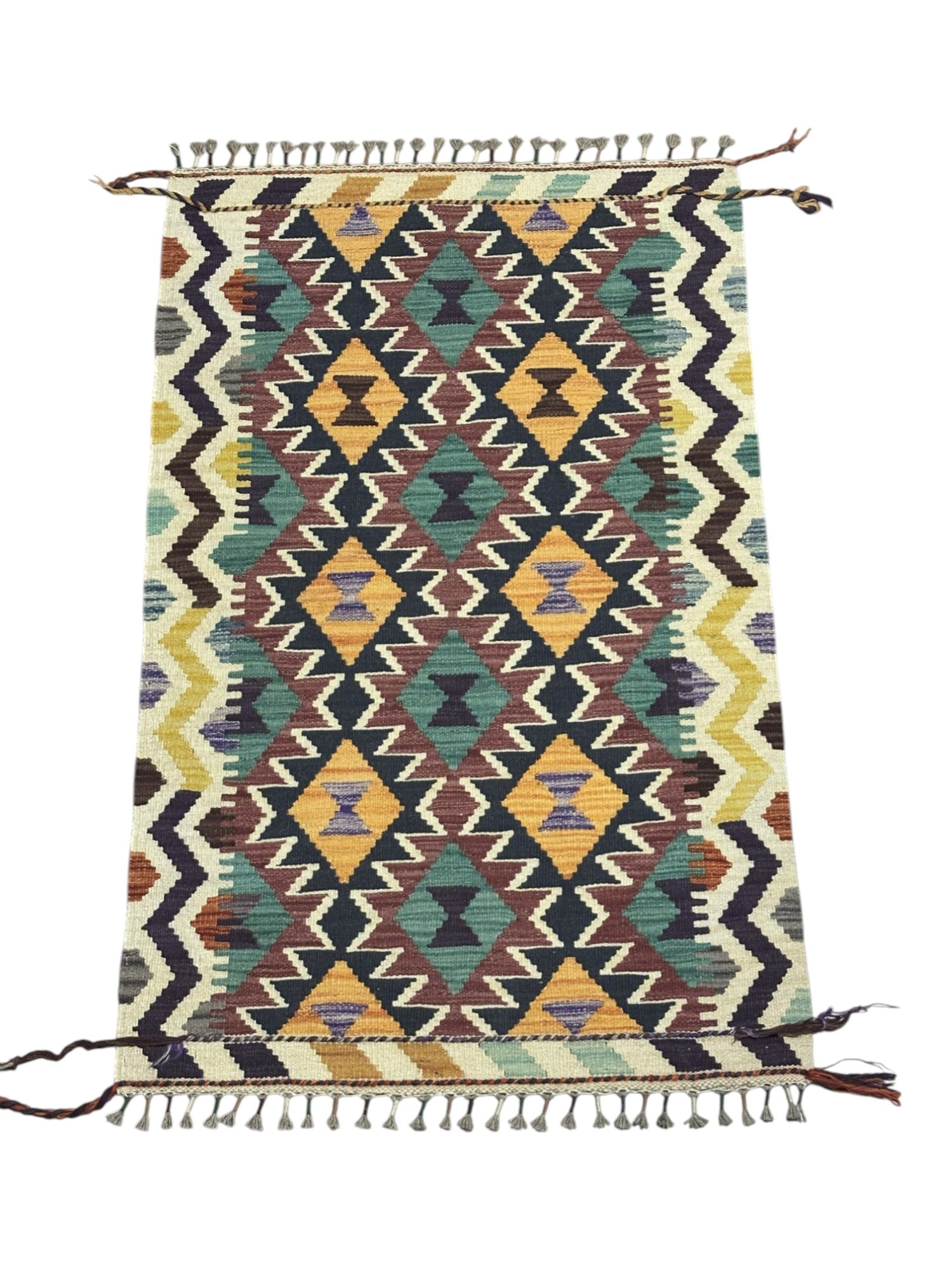 Hand-Woven Afghani Kilim Wool Rug 2'7" x 4'2"