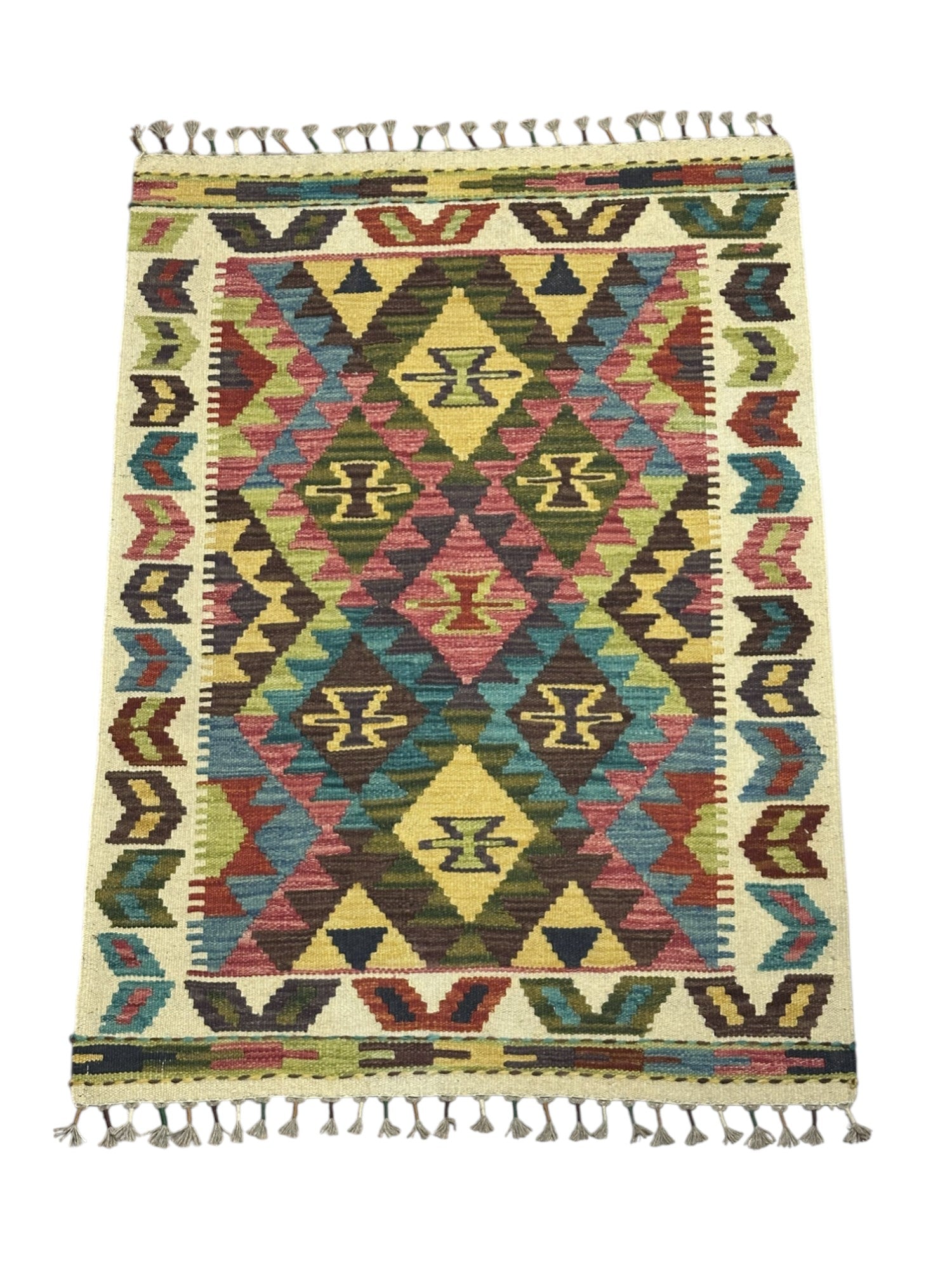Hand-Woven Afghani Kilim Wool Rug 2'10" x 3'10"