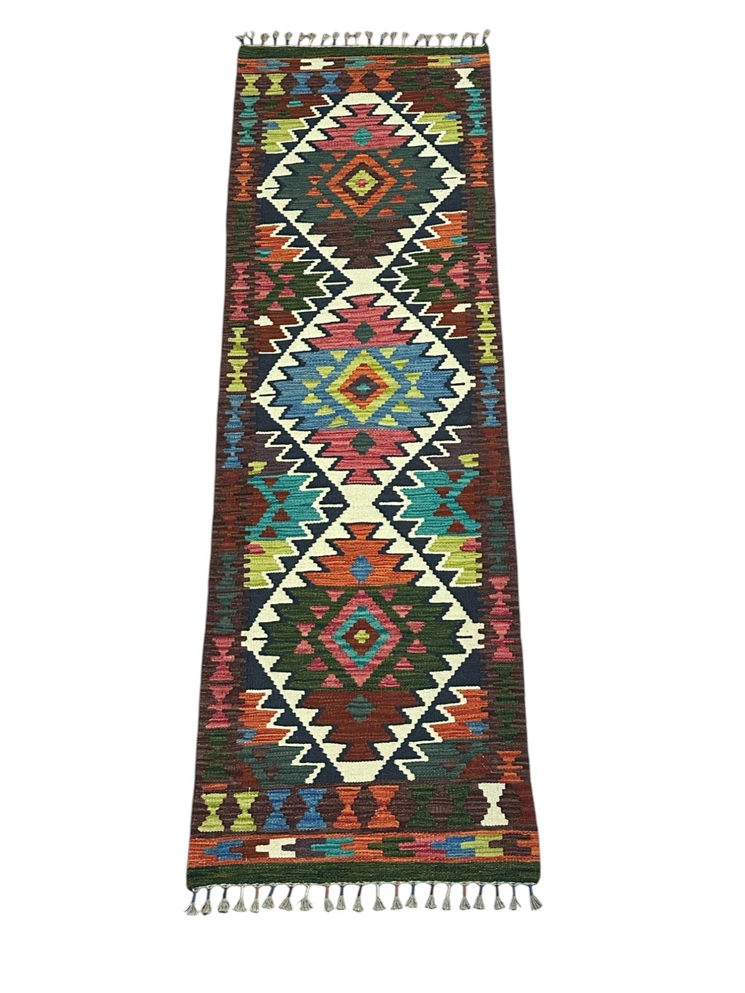 Hand-Woven Afghani Kilim Wool Rug 2'1" x 6'8"