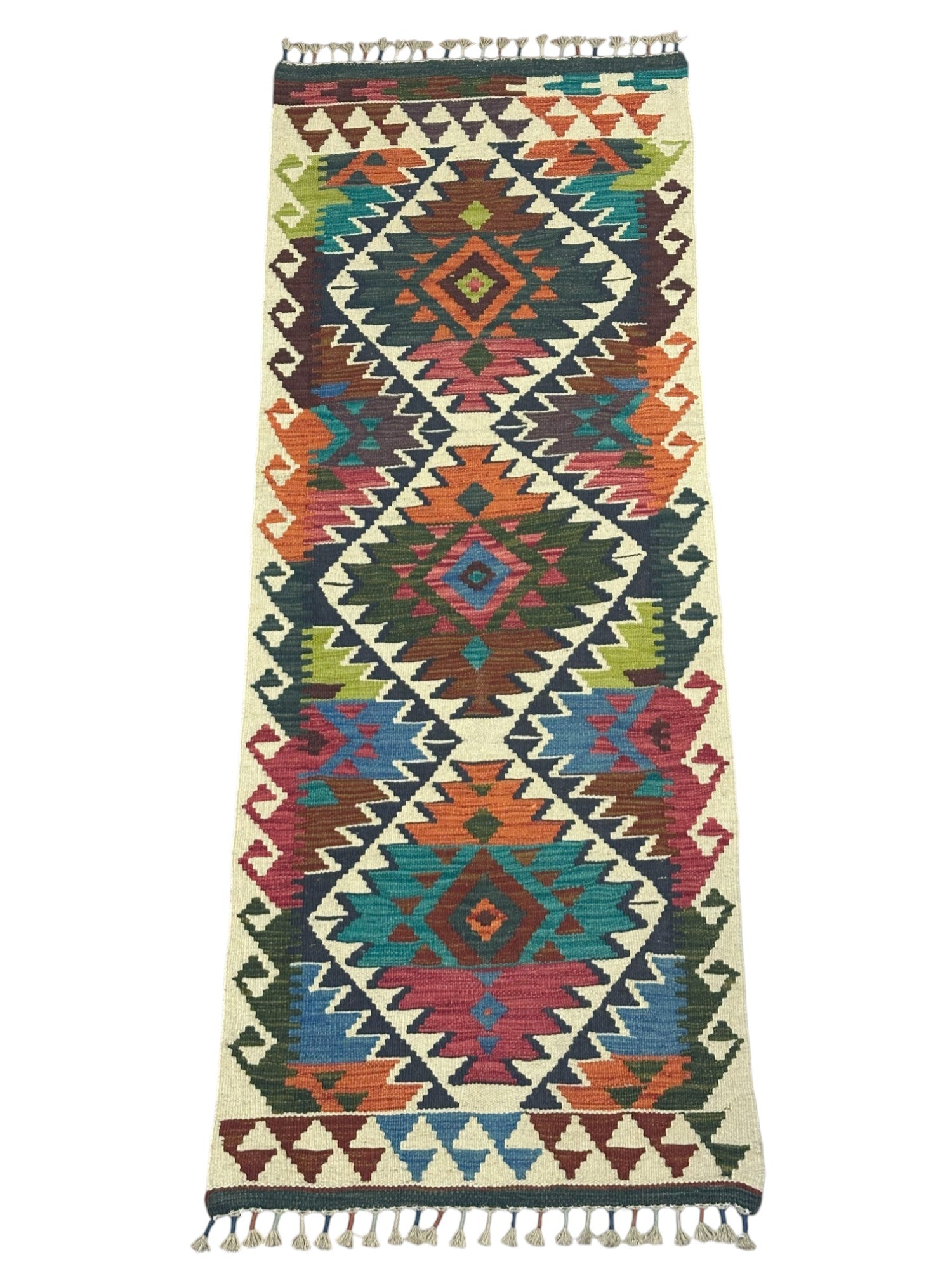 Hand-Woven Afghani Kilim Wool Rug 2' x 6'9"
